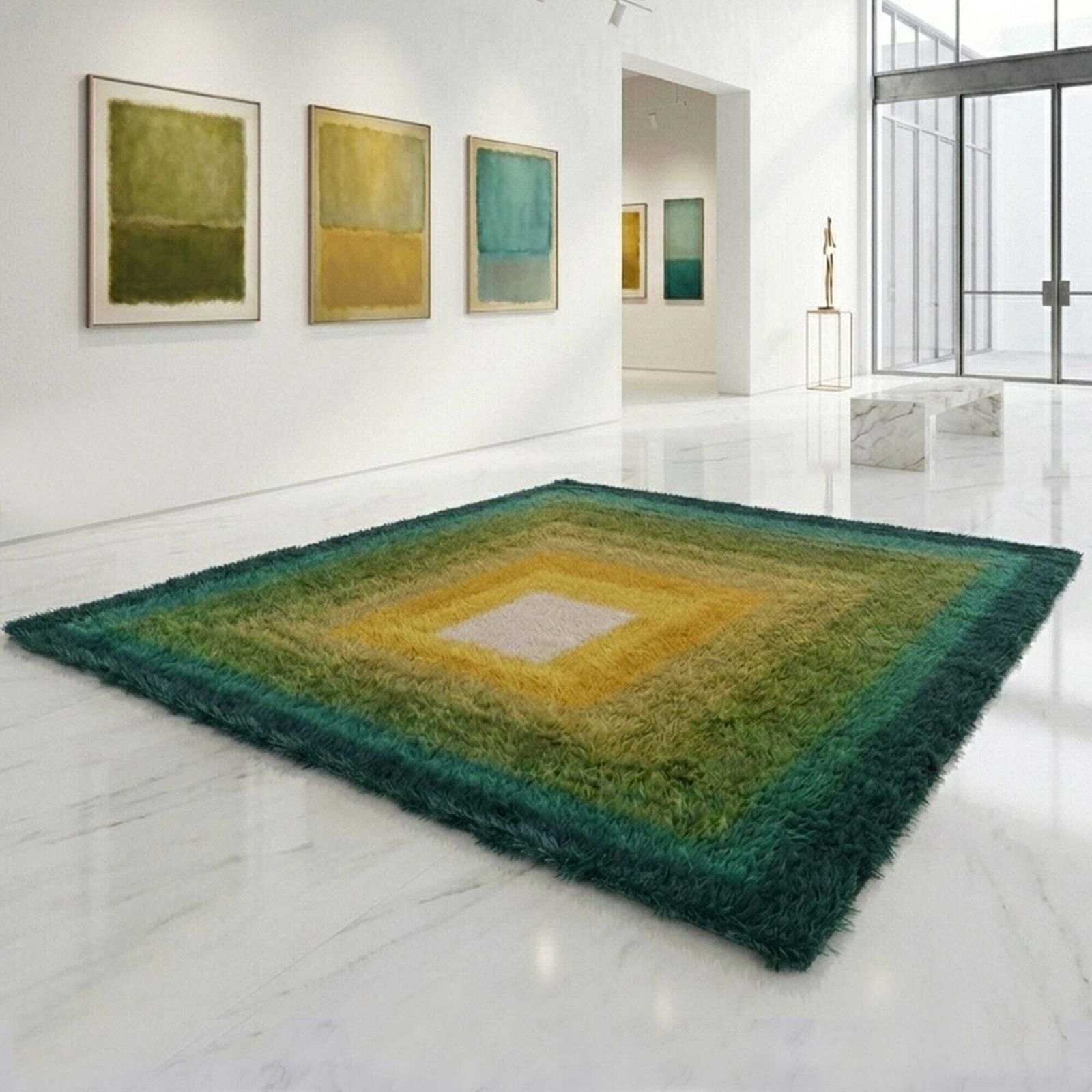 1970s Mid Century Modern "Homage To The Square" Shag Rug – Geometric Op Art Textile / Wall Tapestry photo for sale