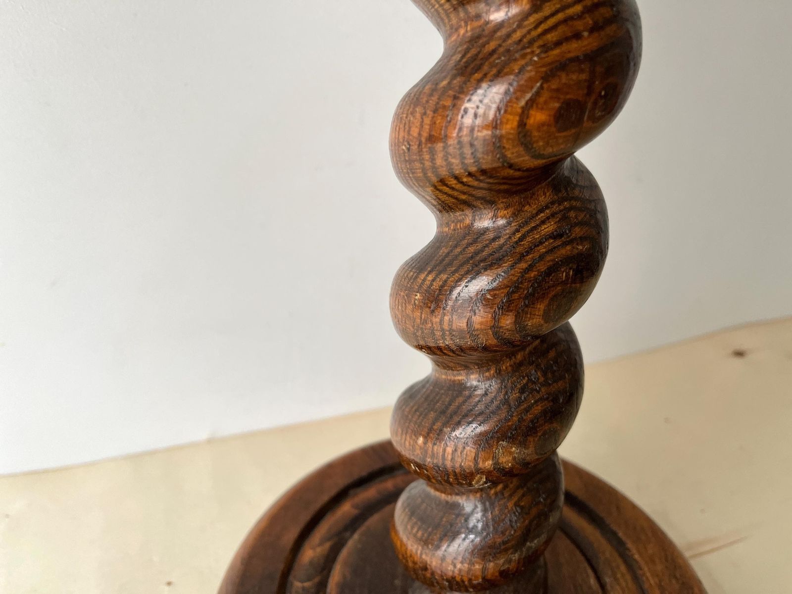 photo furniture Midcentury French Turned Wood Pedestal Table, Vintage Twist Bedside Table, Wooden Plant Holder