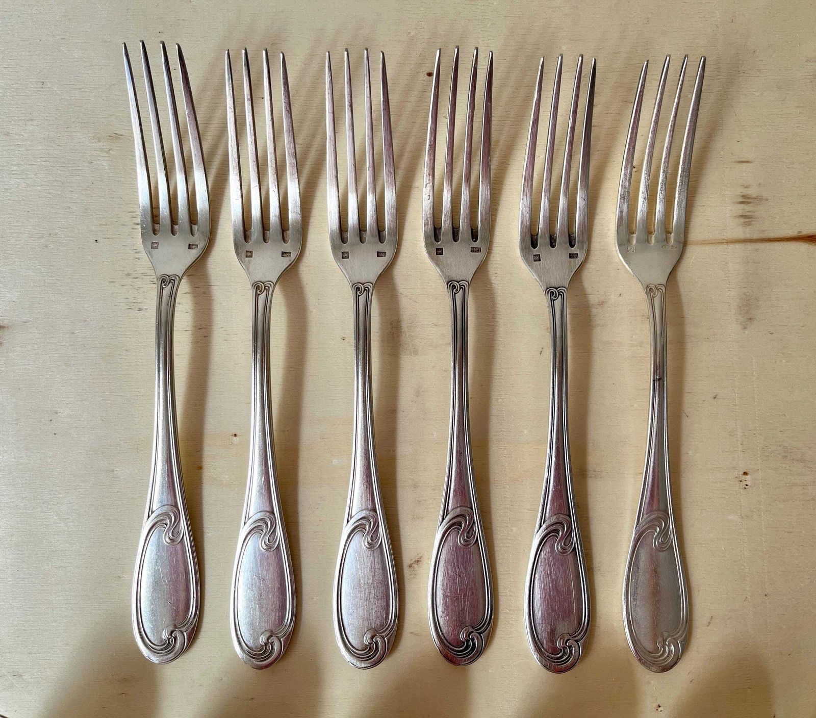 Art Nouveau Cutlery Set Of 12 Pieces In Silver Metal 1900's, Antique French Tableware By "A La Gerbe D'or" photo furniture