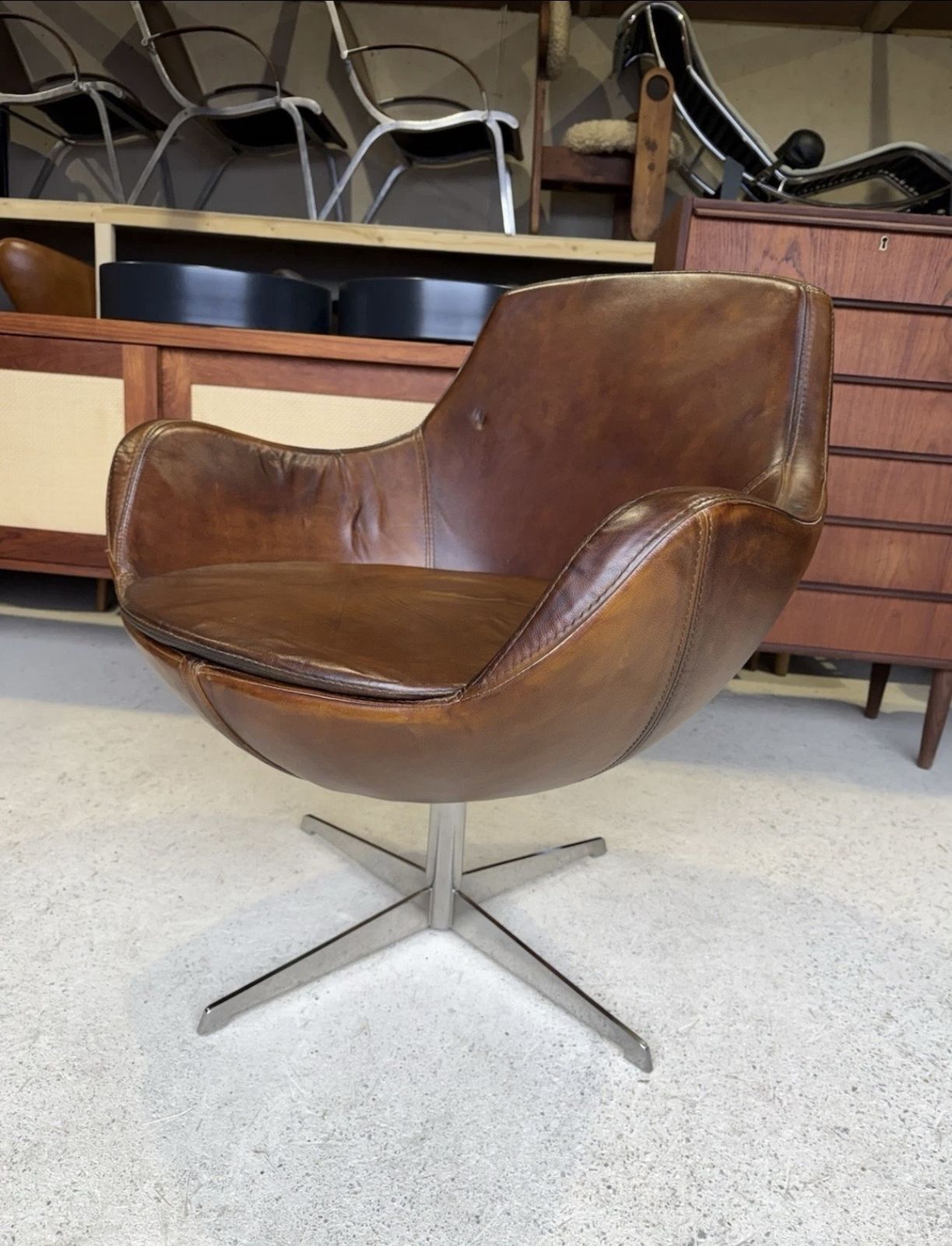 Mid Century Swivel Lounge Chair By Grassoler Rosetta 1970s Spain