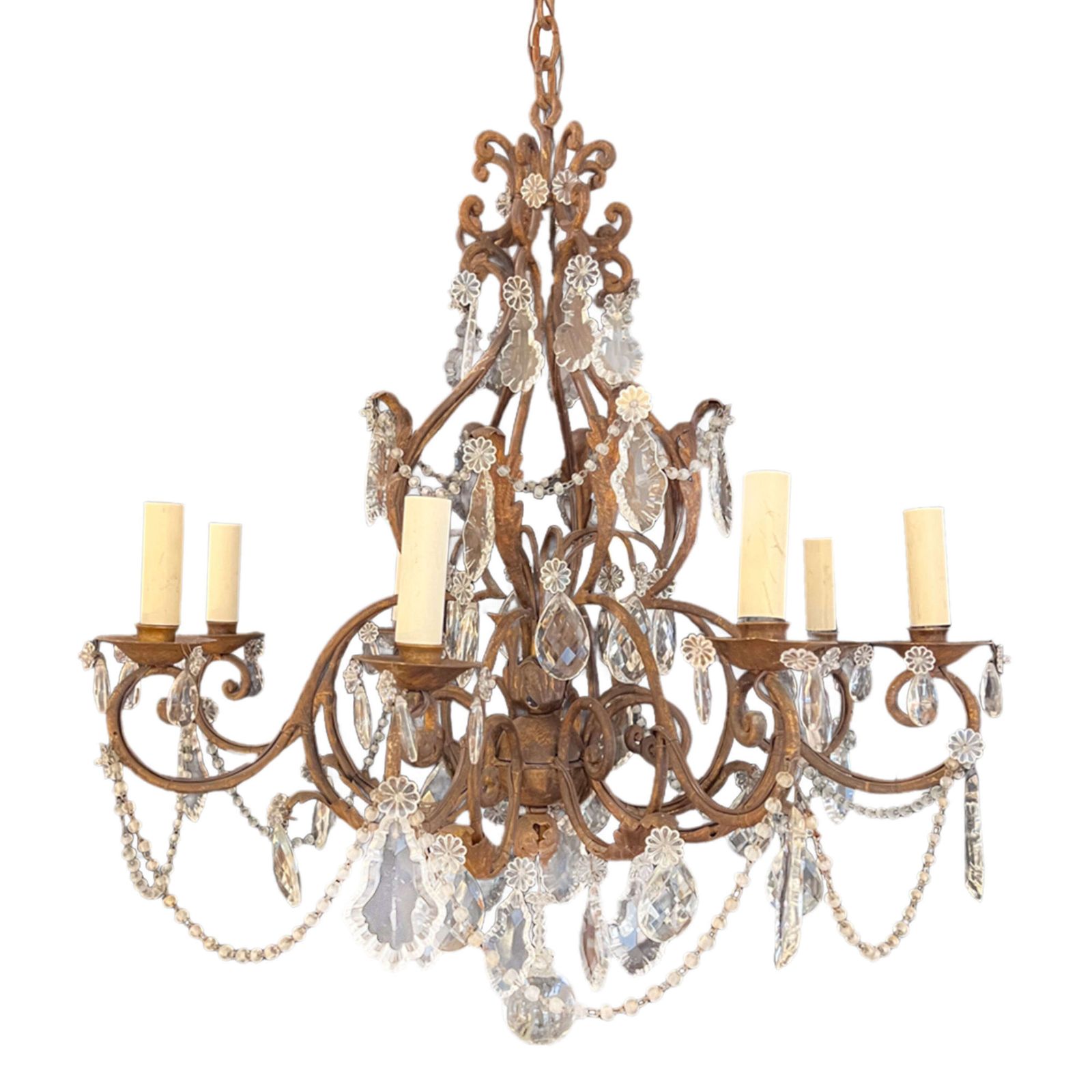 French Chandelier, Decorative, Metal And Glass With Eight Arms, 1920s photo 2450.0