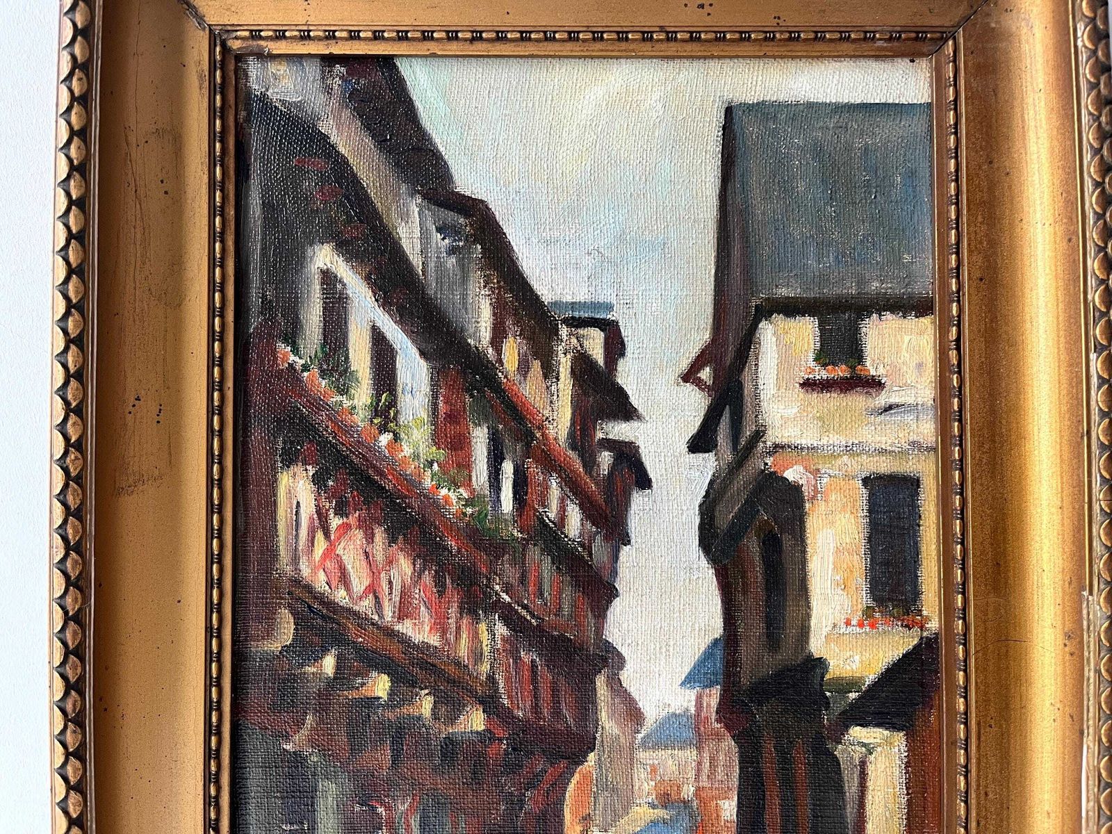 Original 1930s Oil On Panel Of An Alsacian Street View, Antique Painting Of A French Landscape photo Art