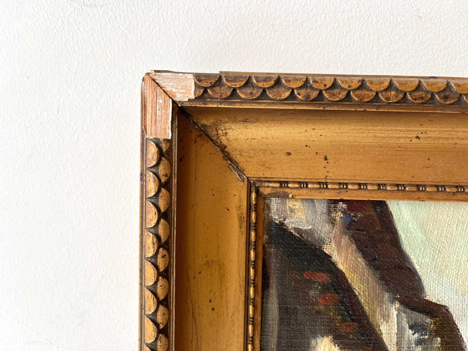 Olieverfschilderij Op Paneel Uit De Jaren 1930, Straatgezicht In De Elzas, Antiek Schilderij Van Een Frans Landschap photo buy