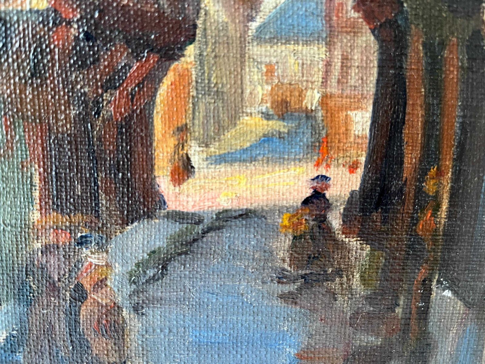 Original 1930s Oil On Panel Of An Alsacian Street View, Antique Painting Of A French Landscape photo vintage