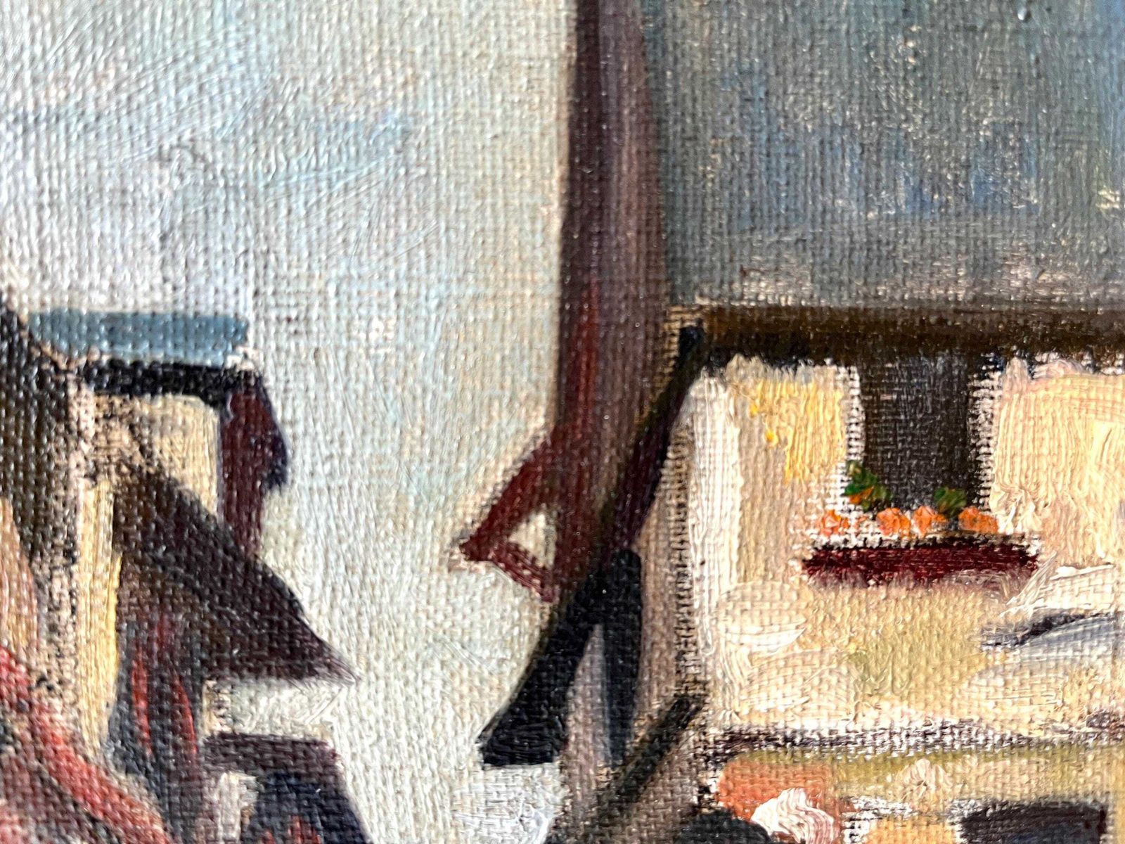 photo furniture Olieverfschilderij Op Paneel Uit De Jaren 1930, Straatgezicht In De Elzas, Antiek Schilderij Van Een Frans Landschap