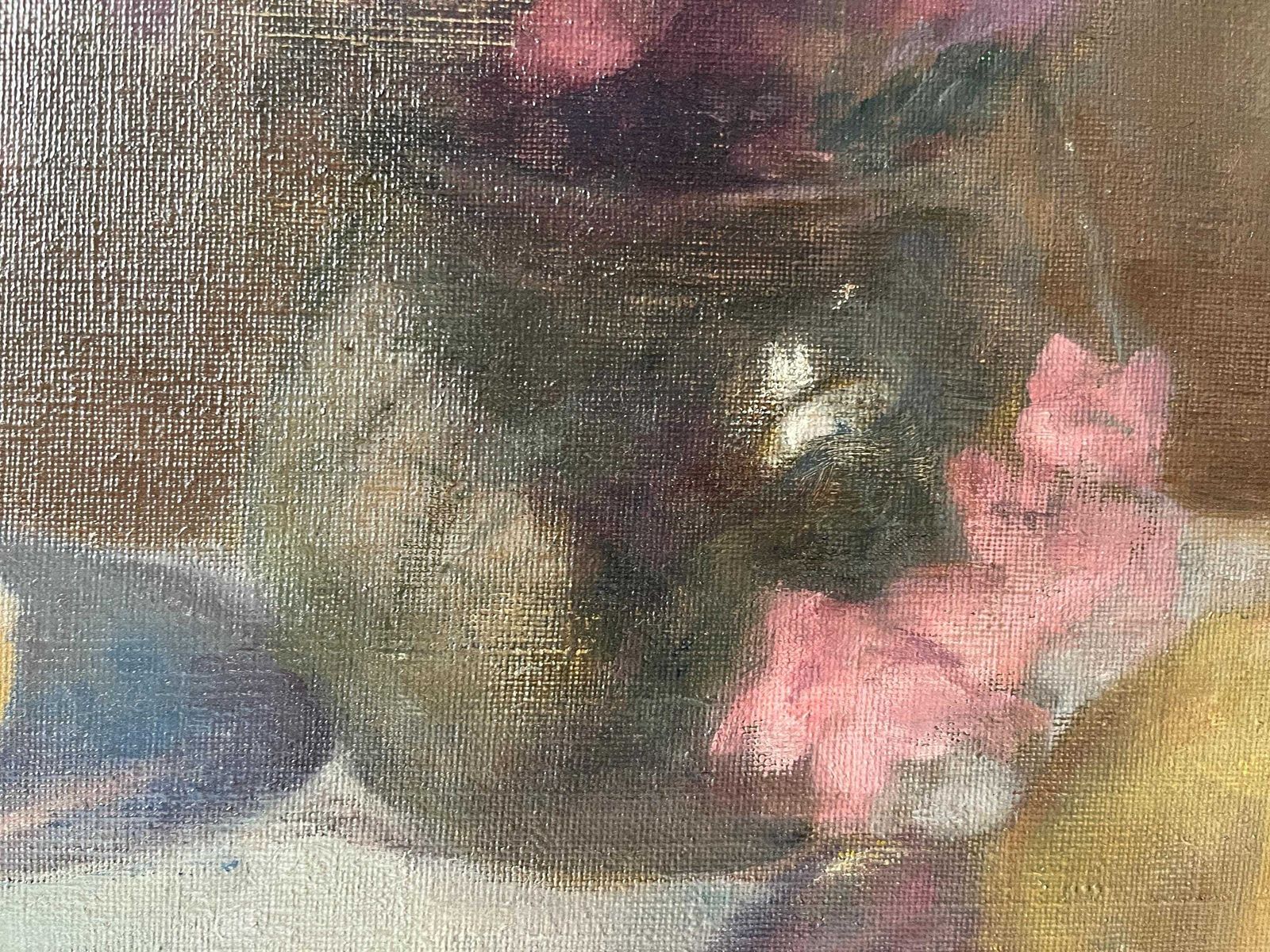 Original 1920's Oil On Canvas "The Grapefruit And The Gladioli", Antique French Signed Painting, Fruits And Floral Still Life photo Art
