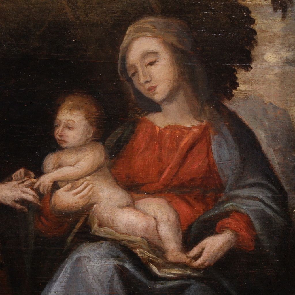 Antique 17th Century Painting On Panel, Mystical Marriage Of Saint Catherine Of Alexandria photo Art