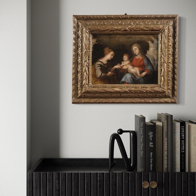 Antique 17th Century Painting On Panel, Mystical Marriage Of Saint Catherine Of Alexandria photo vintage