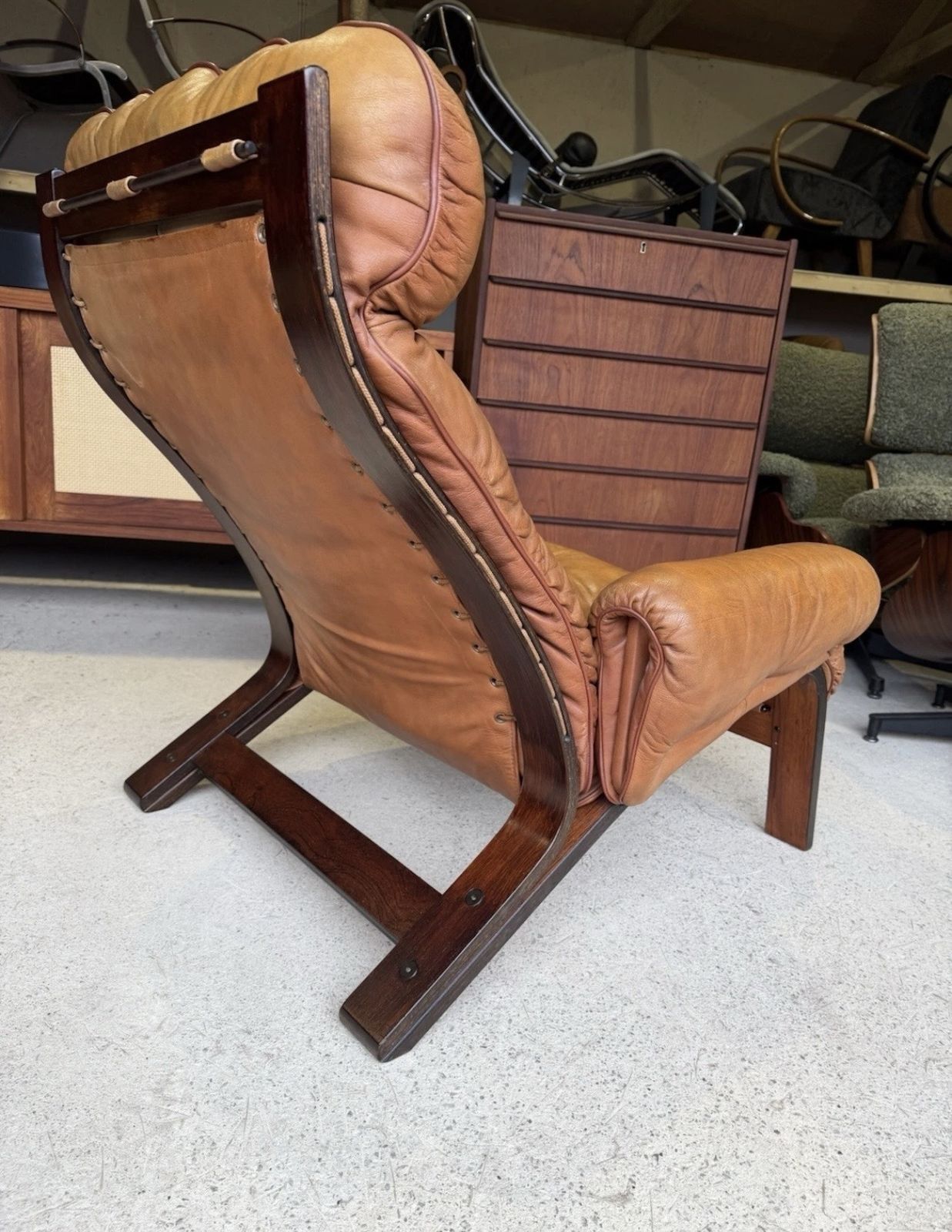 Furniture Mid Century Norwegian Tan Leather Lounge Chair By Oddvin Rykken photo