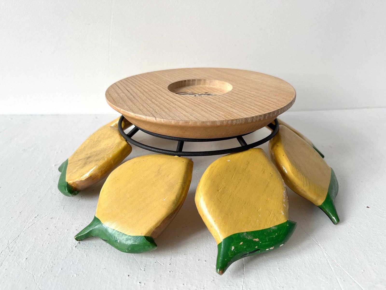 80s Cuzin Fruit Wooden Bowl With Lemon Design, Vintage Cup Holder, Wooden Trinket Bowl photo vinterior