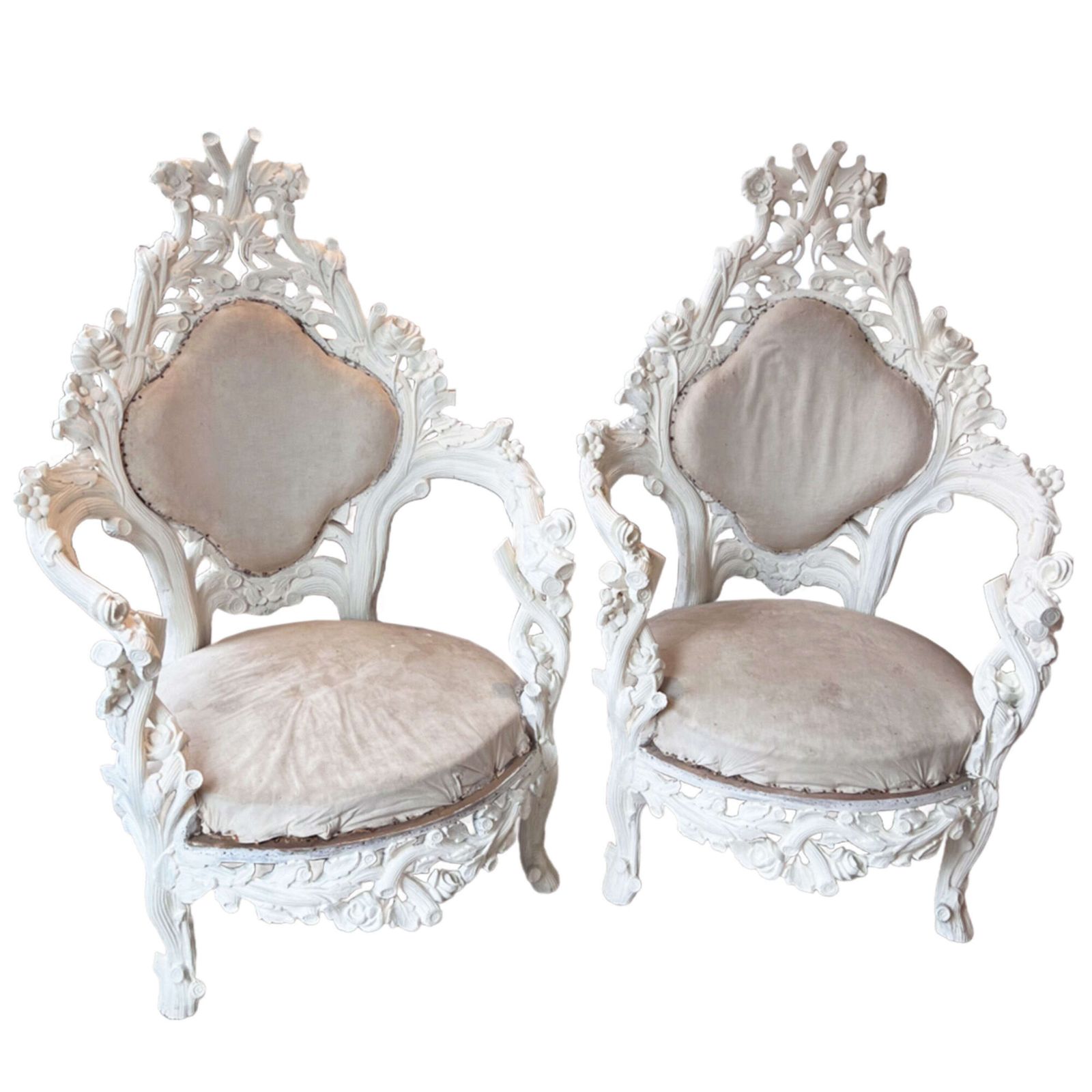 Early 20th Century Pair Of Fabulous Italian Carved Wood Armchairs For Reupholstery