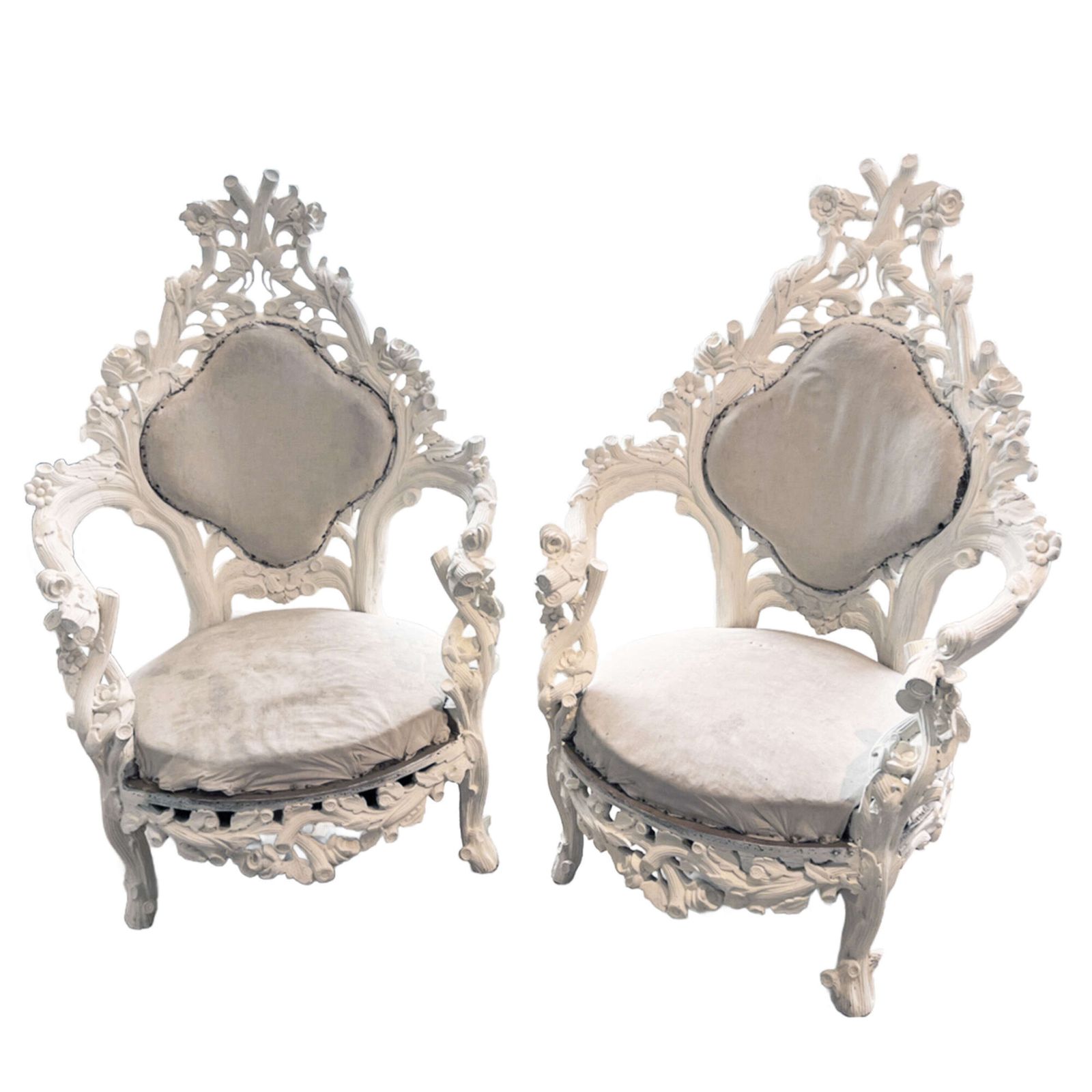 Early 20th Century Pair Of Fabulous Italian Carved Wood Armchairs For Reupholstery photo furniture