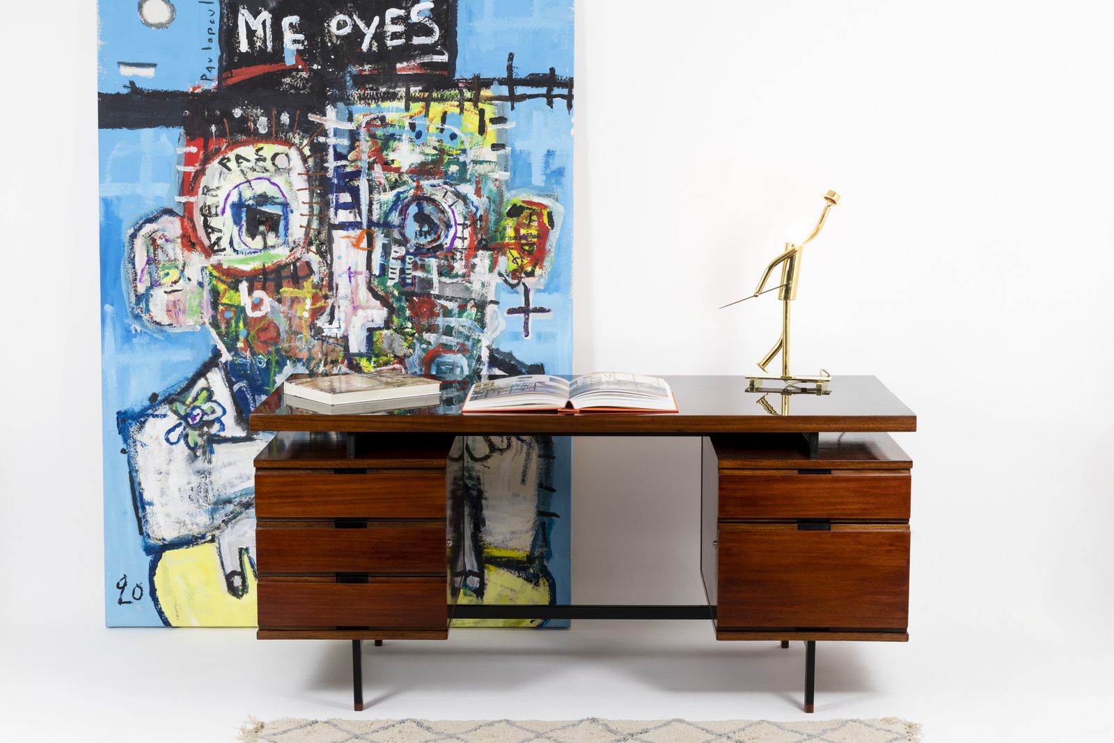 photo for sale Pierre Guariche, Desk In Mahogany And Lacquered Metal, 1960’s
