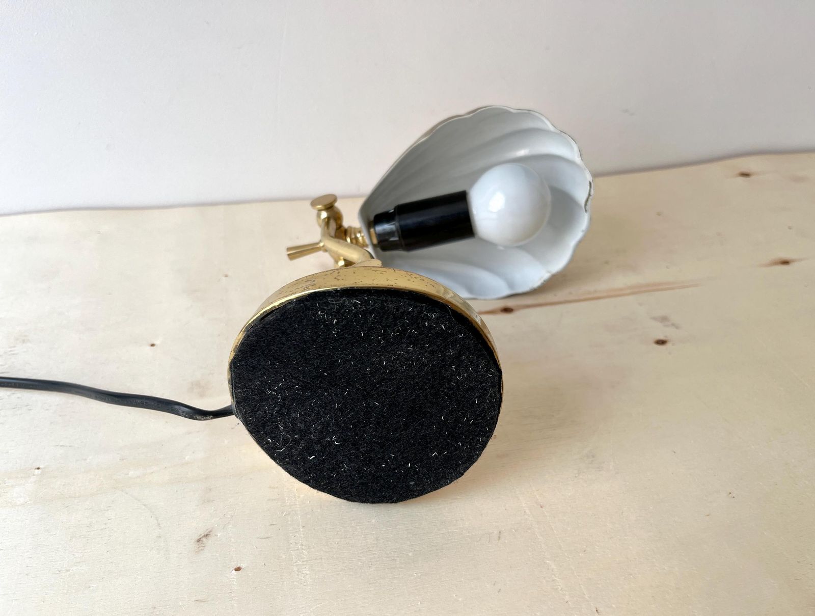 photo for sale 1950s Brass "Shell" Desk Lamp, Vintage Midcentury Lighting, Italian Design