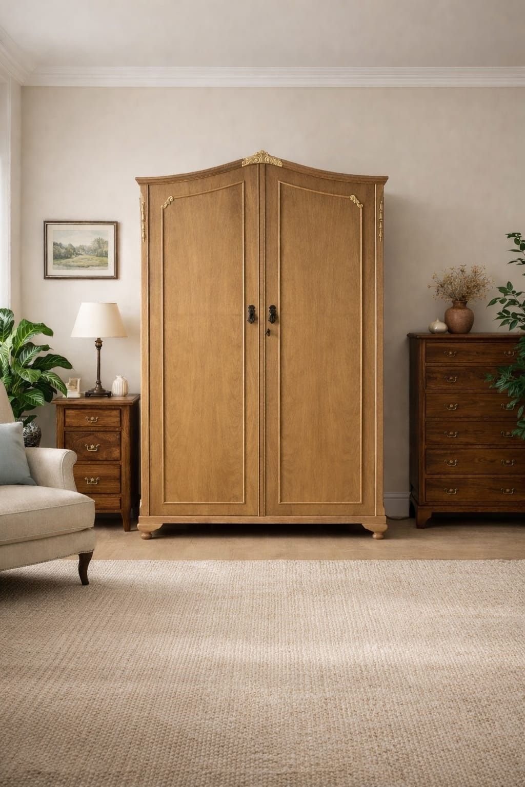 Mid Century French Style Walnut Works Ladies Wardrobe