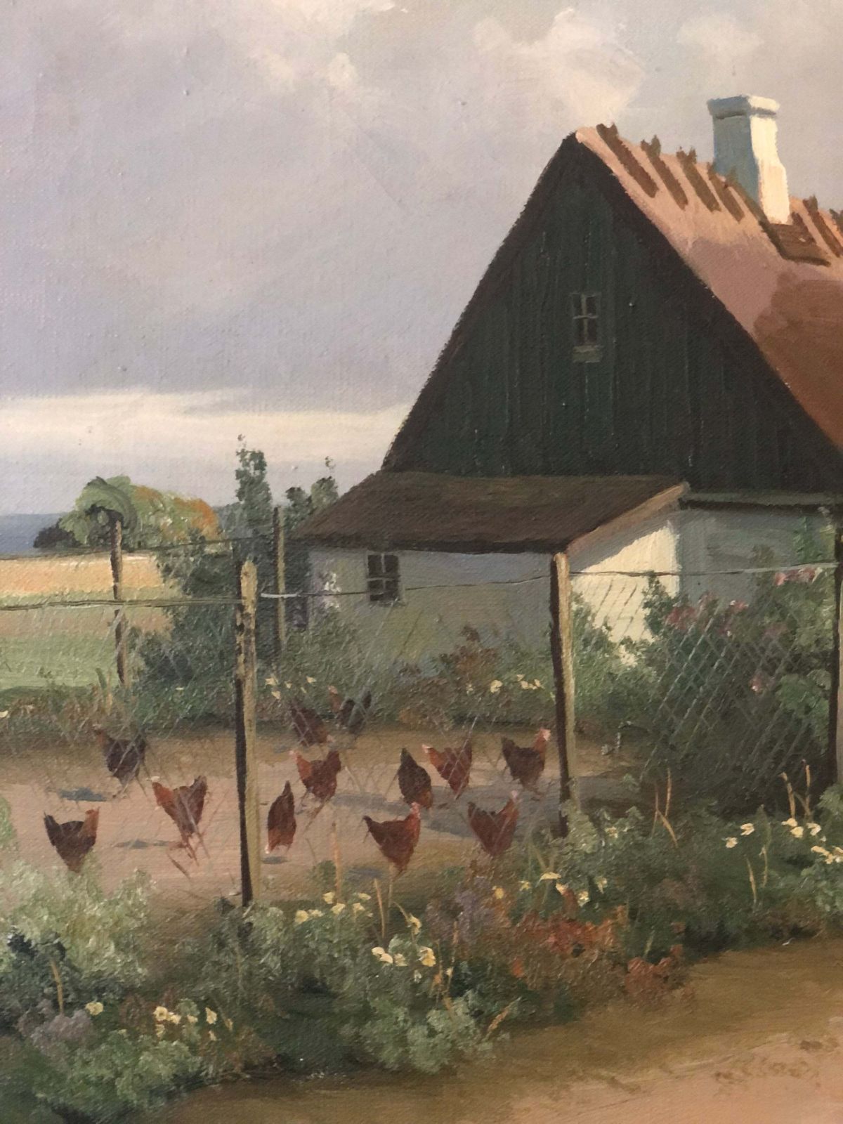 Vintage Large Original Oil Painting Of A Countryside Cottage, C. 1940 photo for sale