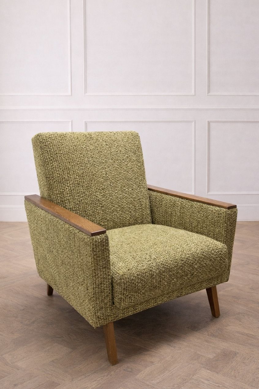 Pair Of 1960s Scandinavian Modern Lounge Armchairs In Moss Green Bouclé And Teak photo Furniture