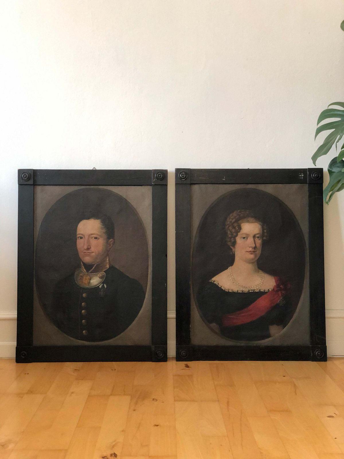 Pair Of Antique Oil Portrait Paintings Of A German Baron And Baroness, Circa 1870