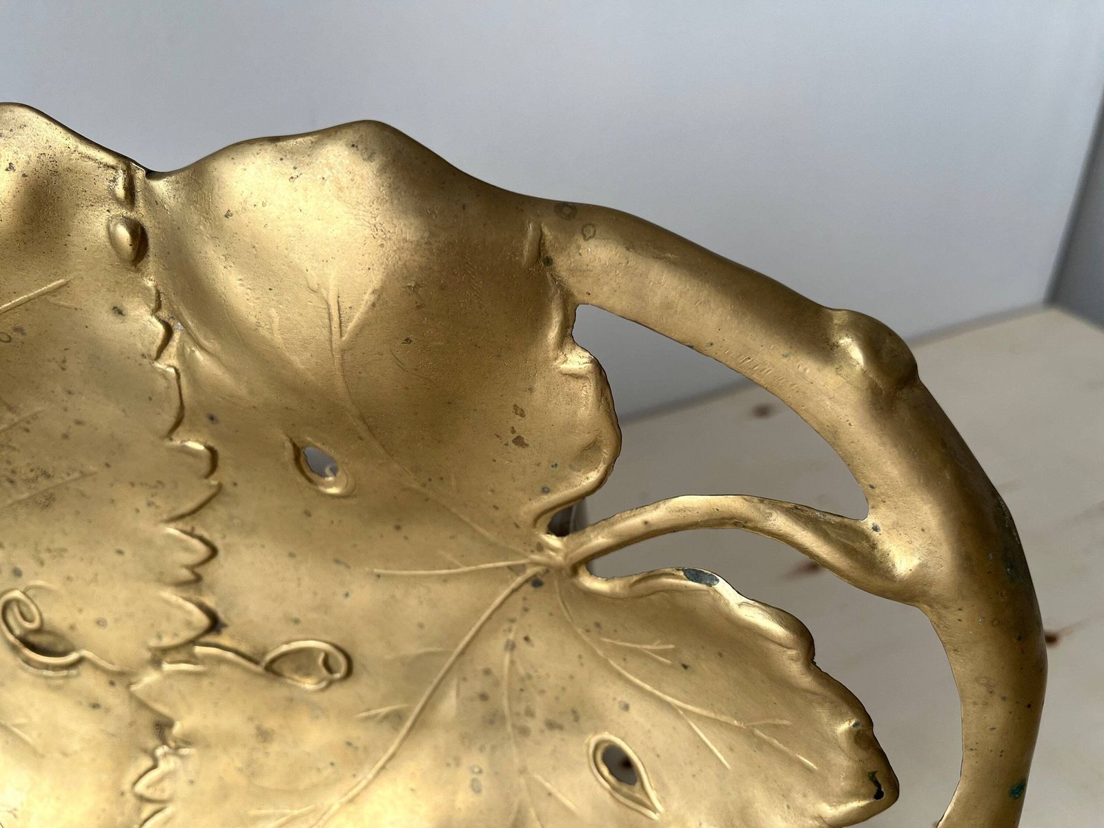 Vine Leaves Bronze Trinket Bowl, Art Nouveau Dish, French Bronze Plate photo 189.0