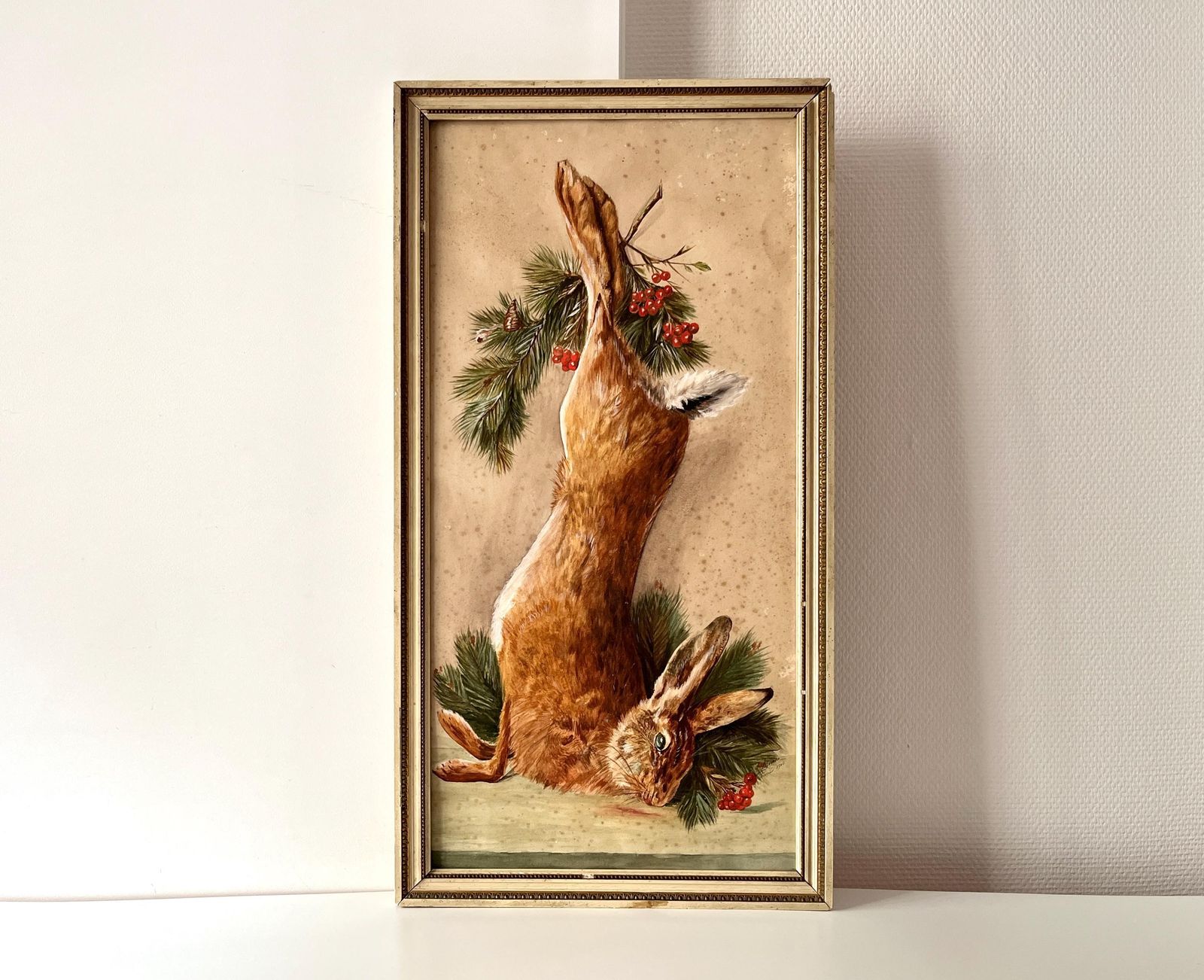 Antique 1910s Hare Still Life Painting "Trophy Hunting", Original Venison French Oil On Canvas, Antique Framed Painting