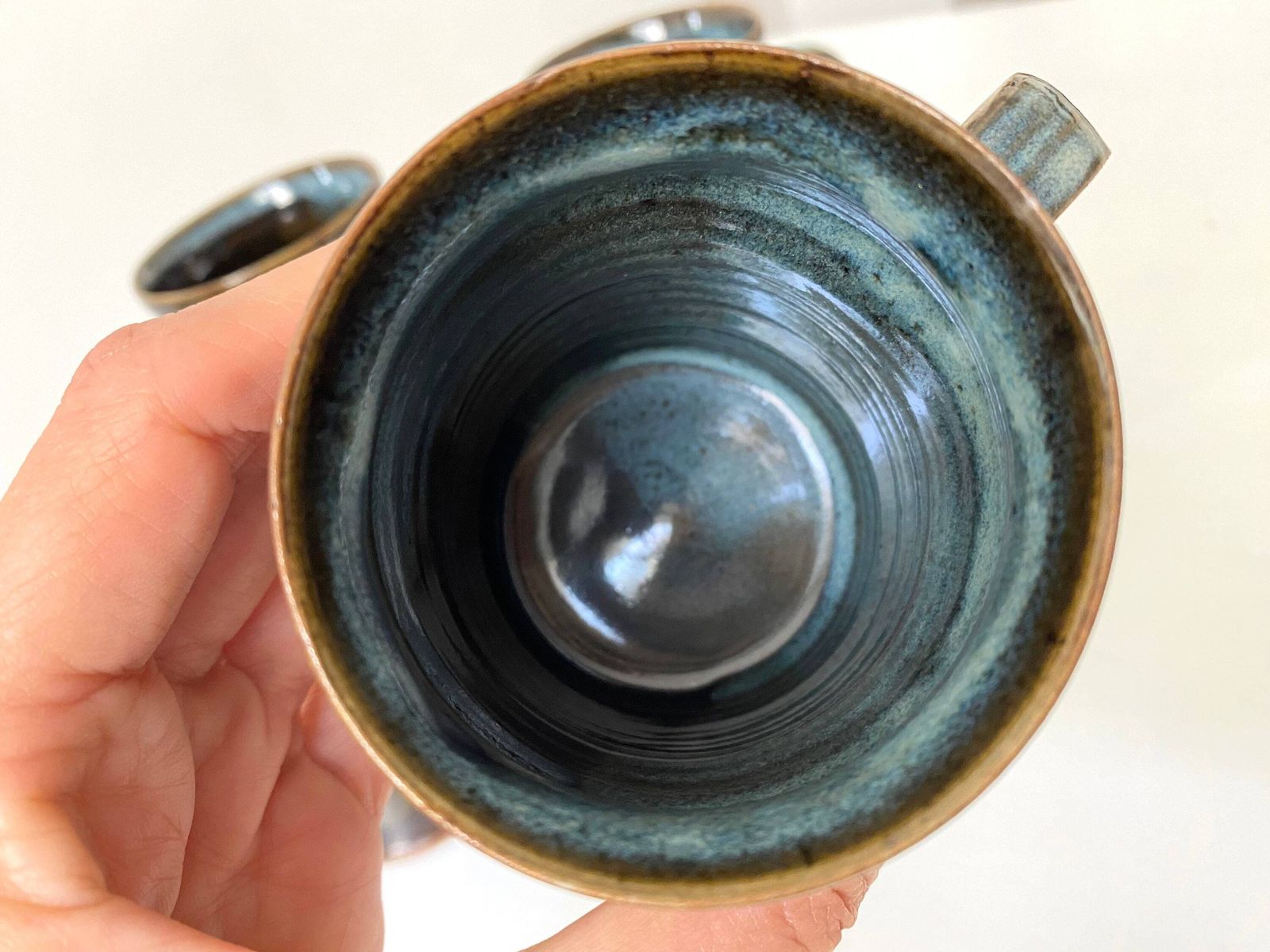 photo furniture Set Of 6 Cups Signed In Enamel Stoneware 50s, Vintage Glazed Pottery, Coffee/ Tea Set