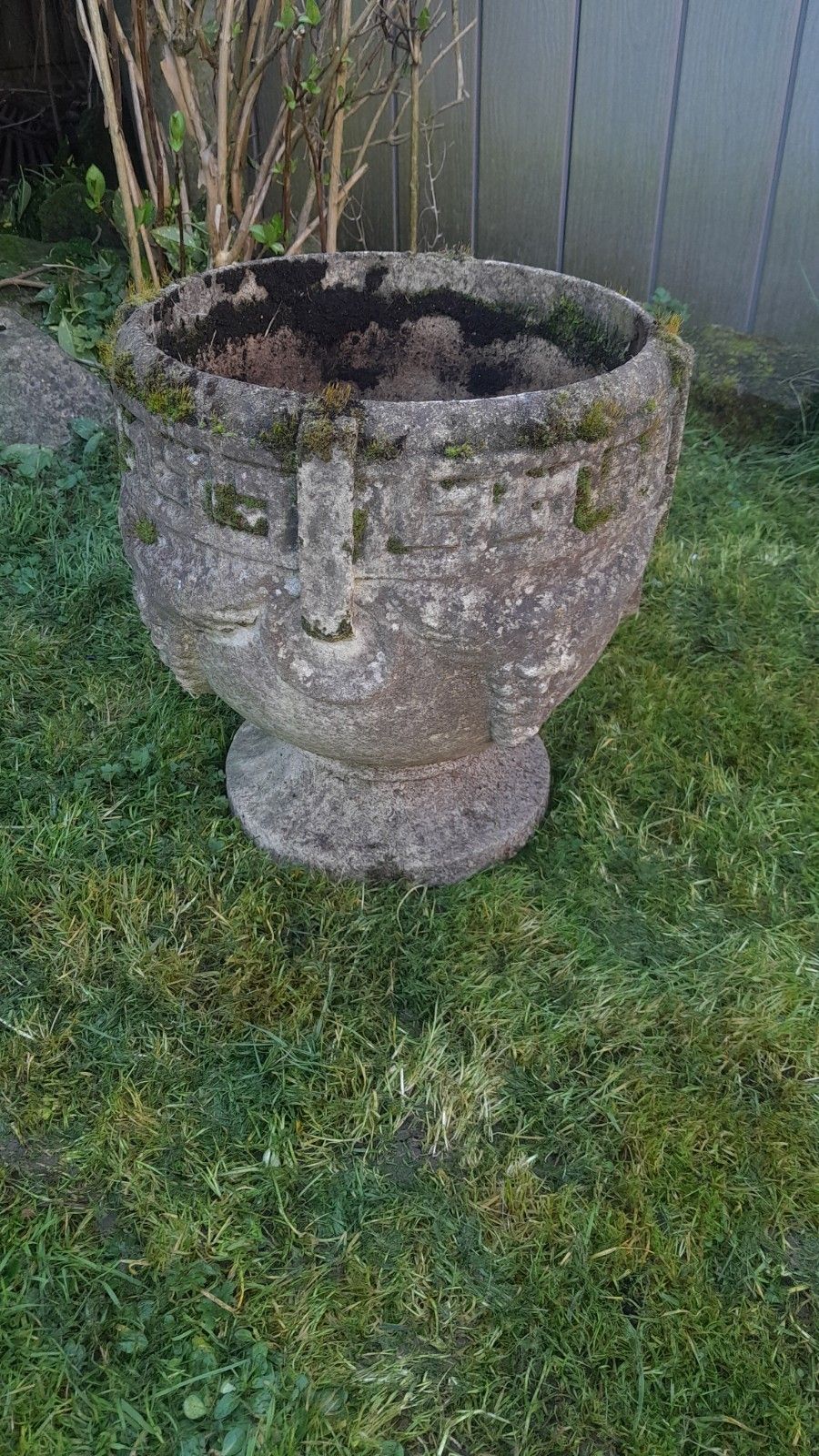 20th Century Cast Stone Greek Key Urn Planter, Nicely Weathered photo furniture