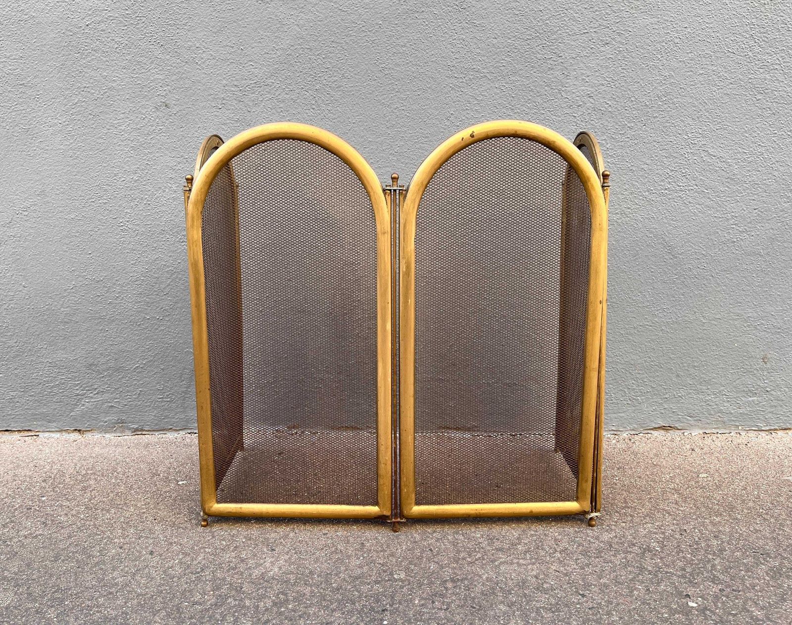 French Antique Brass Fireplace Screen 40 X 20 Inches, 4 Flap 1920's Fire Screen photo Home Fixtures