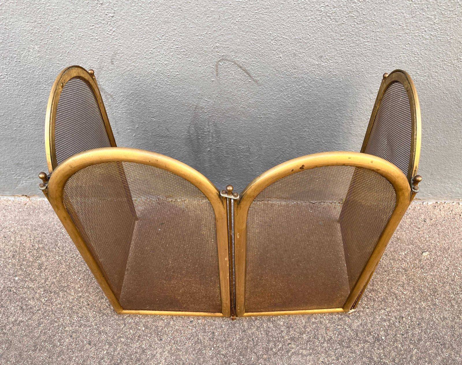 French Antique Brass Fireplace Screen 40 X 20 Inches, 4 Flap 1920's Fire Screen photo 390.0