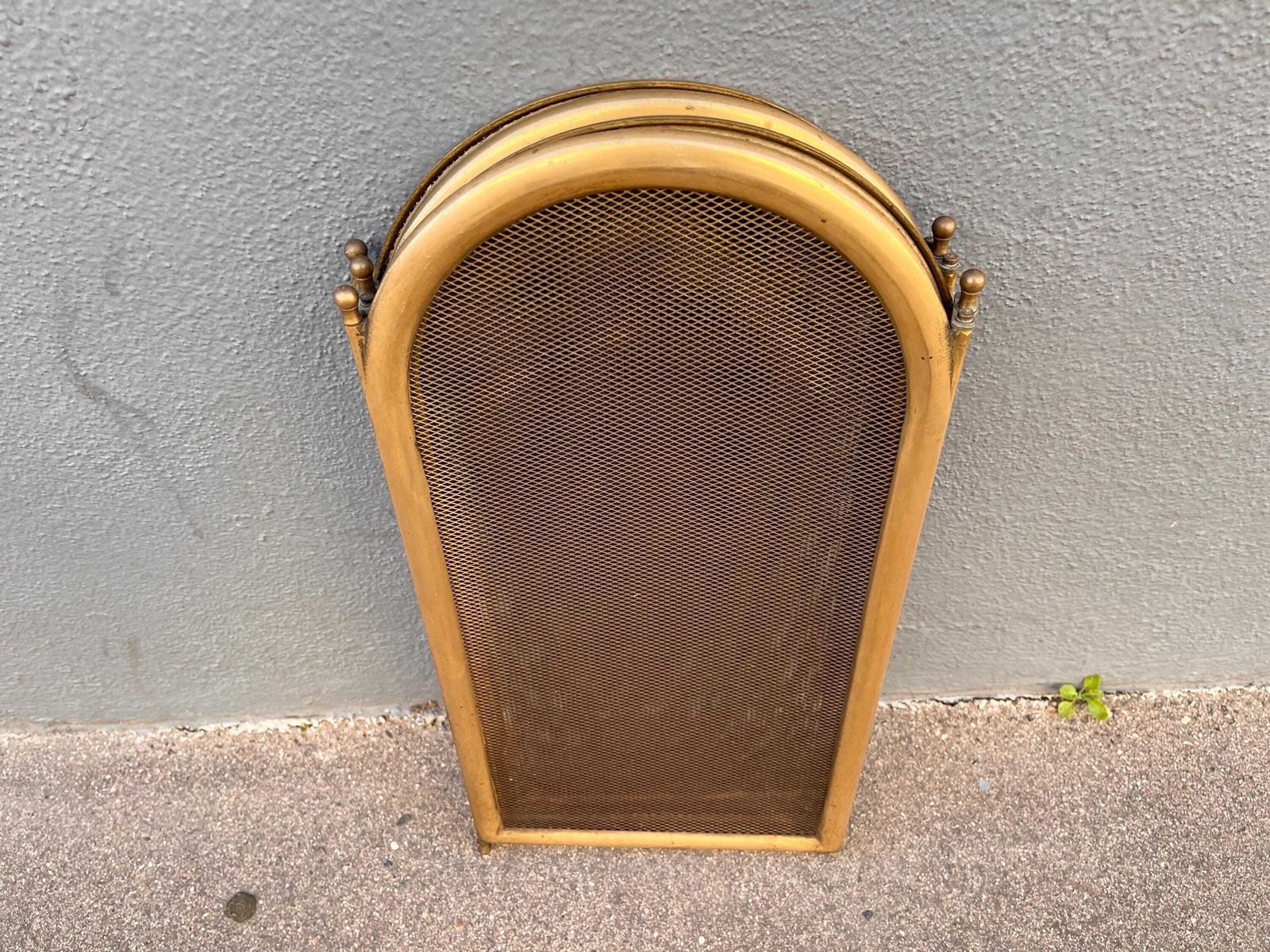French Antique Brass Fireplace Screen 40 X 20 Inches, 4 Flap 1920's Fire Screen photo vinterior