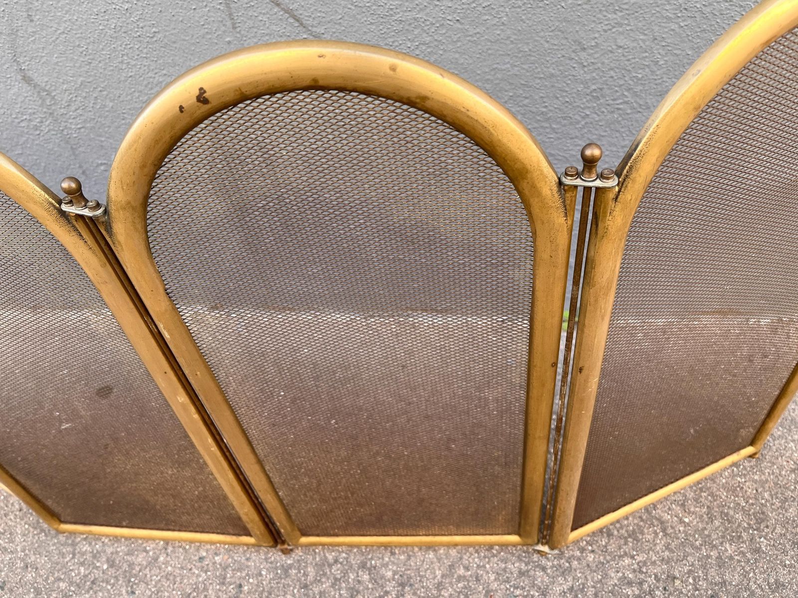 390.0 French Antique Brass Fireplace Screen 40 X 20 Inches, 4 Flap 1920's Fire Screen photo