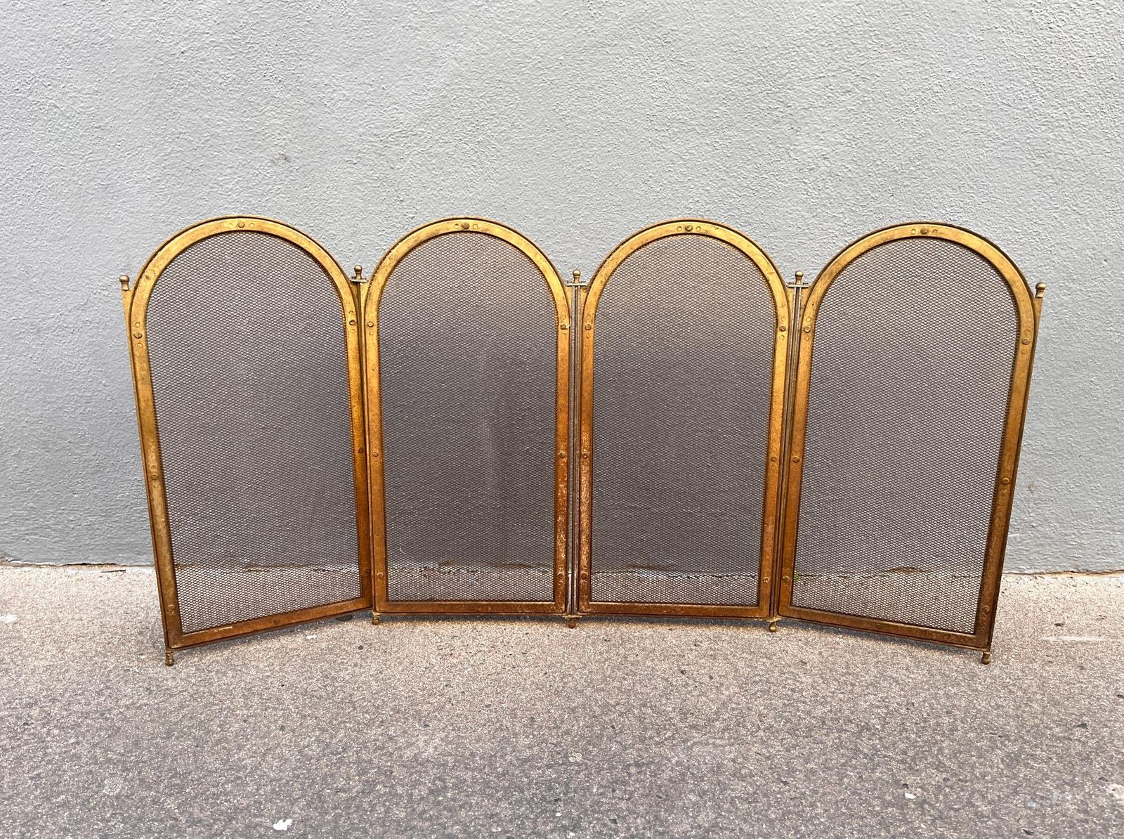 photo buy French Antique Brass Fireplace Screen 40 X 20 Inches, 4 Flap 1920's Fire Screen