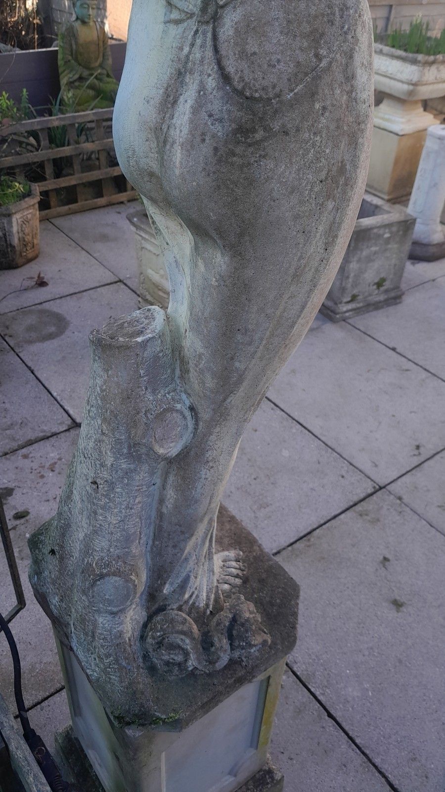 Weathered Cast Stone "Shy Lady" Garden Statue Sculpture photo vintage