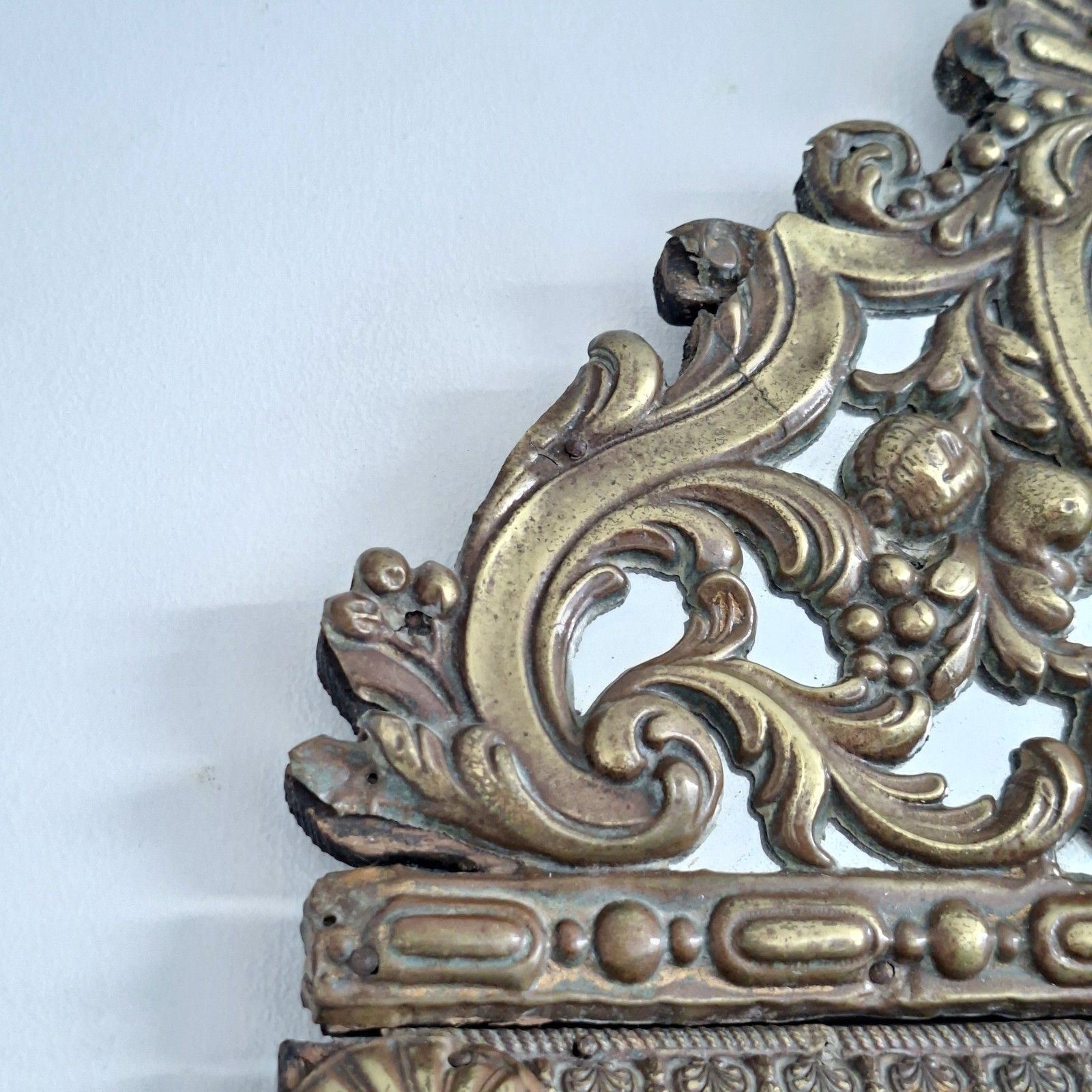 French Napoleon III Cushion Mirror Repousse Brass Antique 19th Century photo for sale