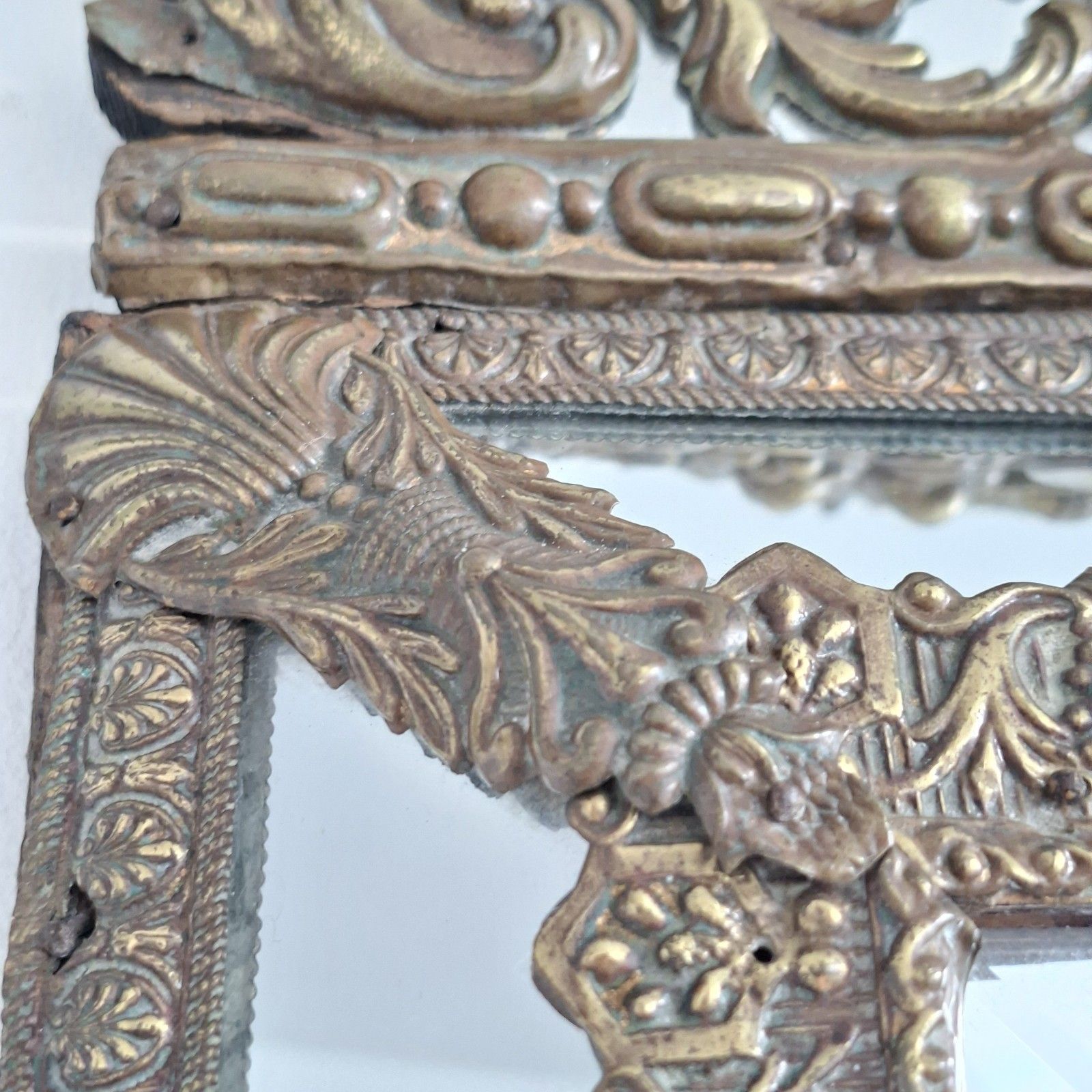 French Napoleon III Cushion Mirror Repousse Brass Antique 19th Century photo 195.0