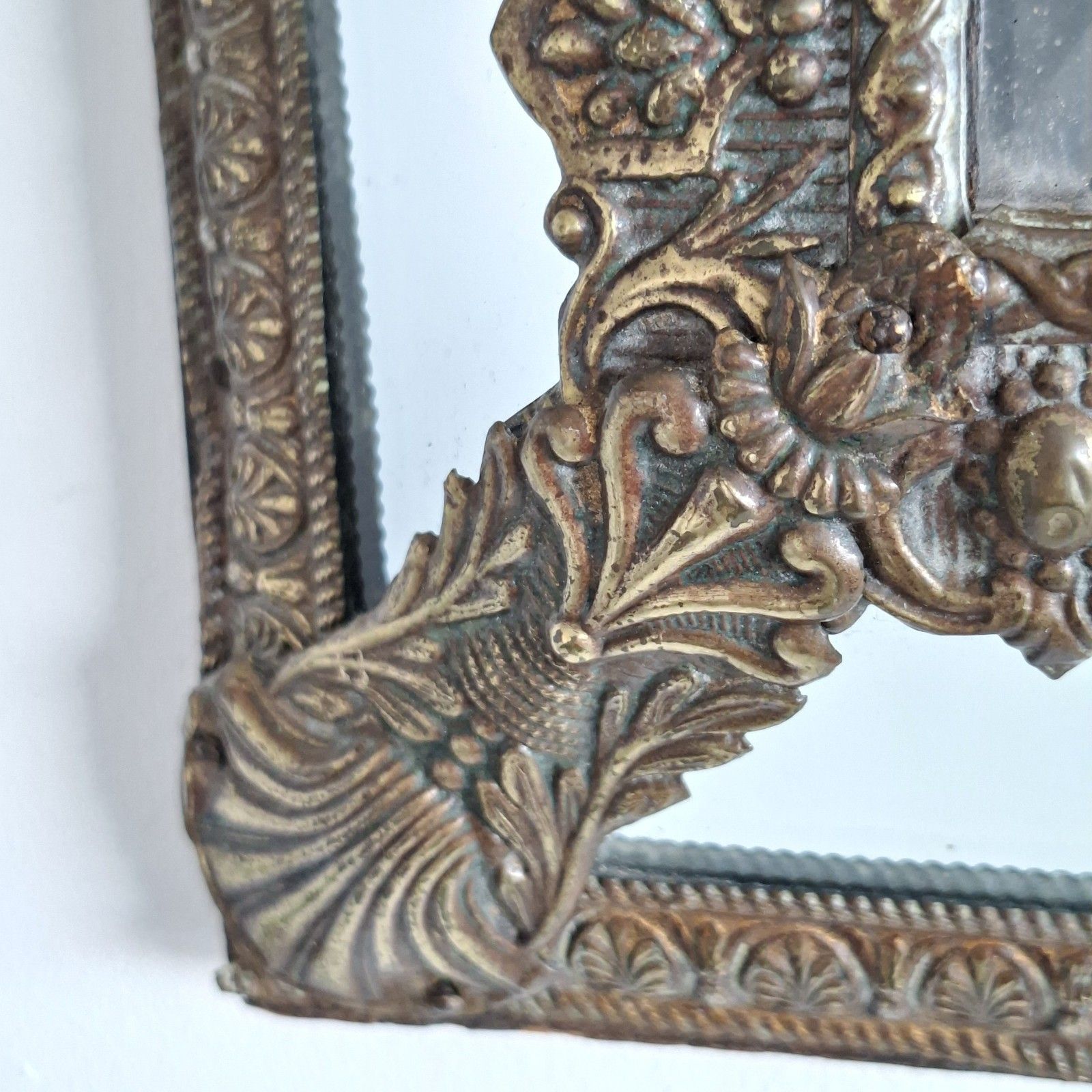 French Napoleon III Cushion Mirror Repousse Brass Antique 19th Century photo buy