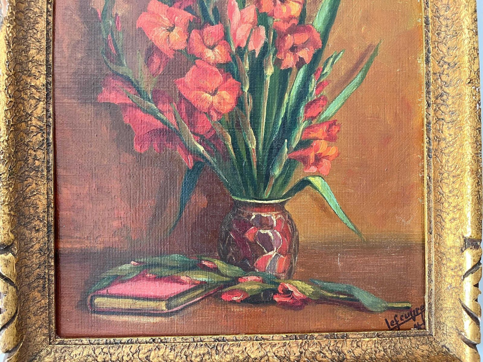 Set Van 2 Franse Stillevens, Olieverf Op Doek, 1939 – Antiek Paar Bloemstukken, Gesigneerd Door Lefeuvre, Ingelijst photo furniture