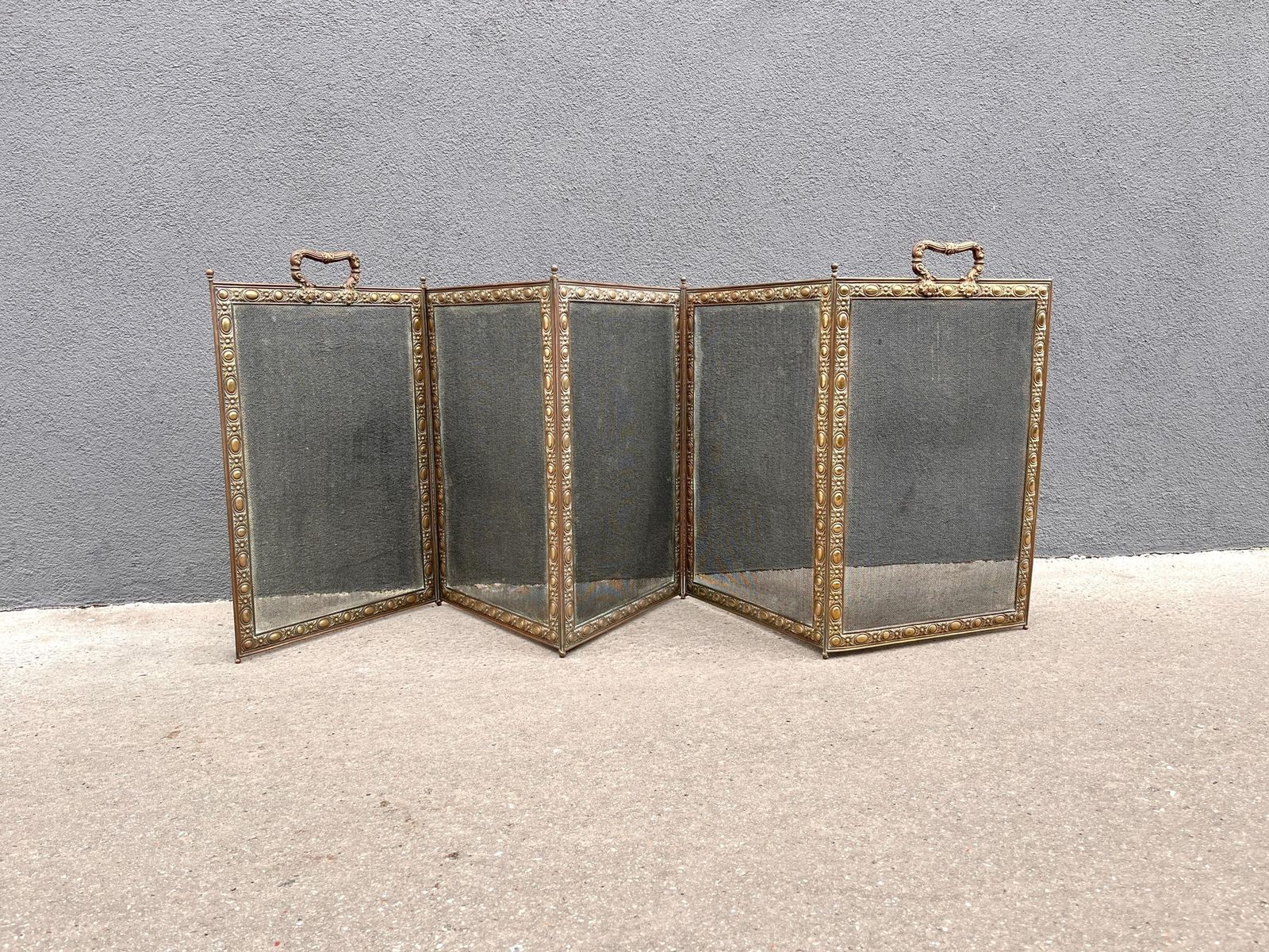 French 19th Brass Fireplace Screen 70 X 20 Inches, Antique Napoleon 3rd Copper Fire Screen 1880's