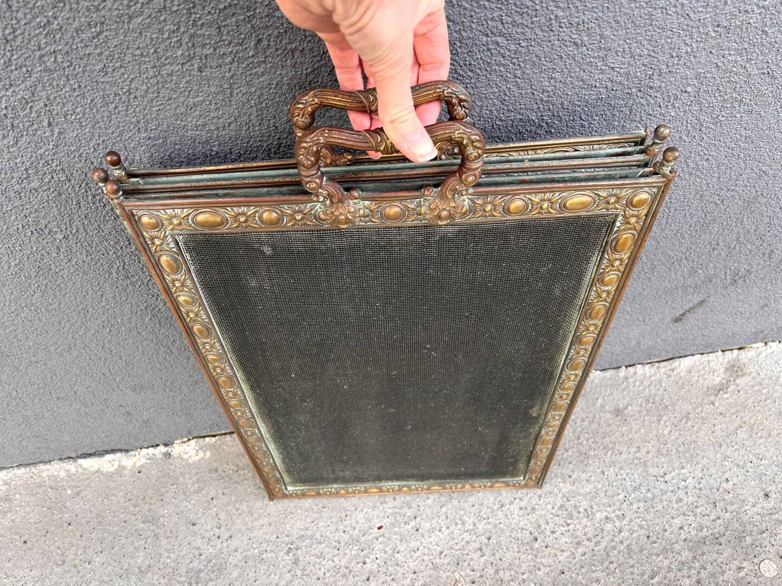 French 19th Brass Fireplace Screen 70 X 20 Inches, Antique Napoleon 3rd Copper Fire Screen 1880's photo vinterior