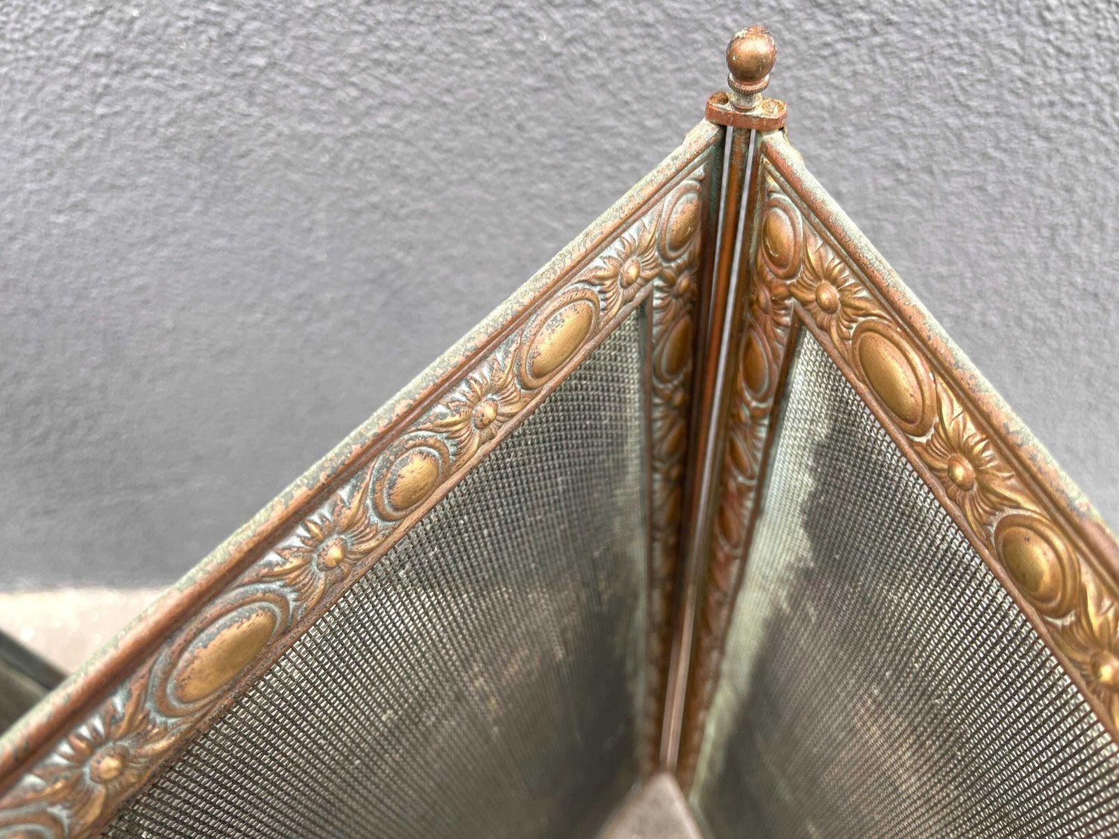 photo for sale French 19th Brass Fireplace Screen 70 X 20 Inches, Antique Napoleon 3rd Copper Fire Screen 1880's