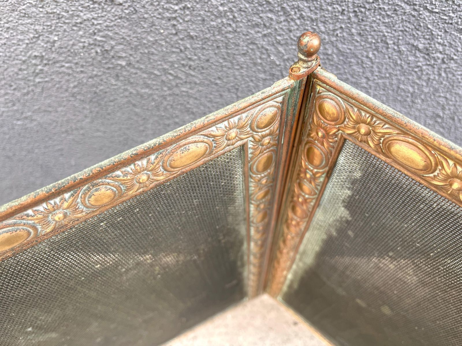 Home Fixtures French 19th Brass Fireplace Screen 70 X 20 Inches, Antique Napoleon 3rd Copper Fire Screen 1880's photo