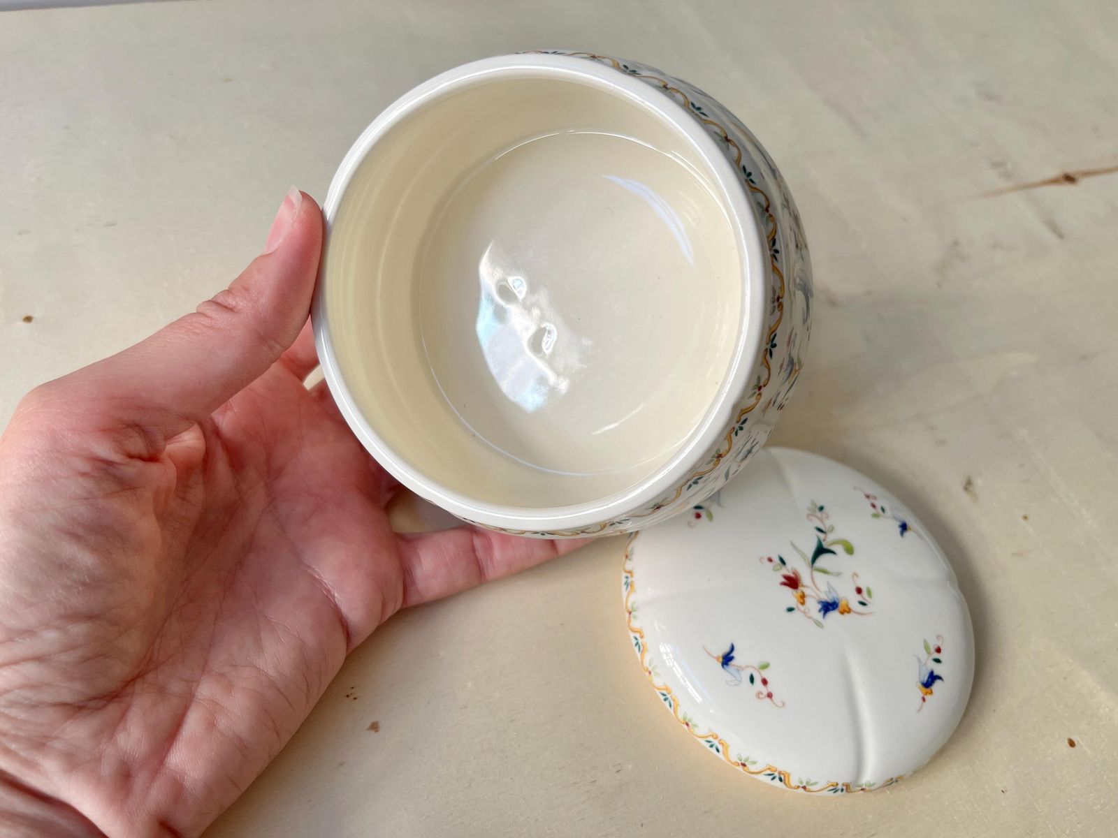 Gien Toscana Earthenware Candy Box, Round Jewelry Box, French Tableware Manufacture photo vinterior