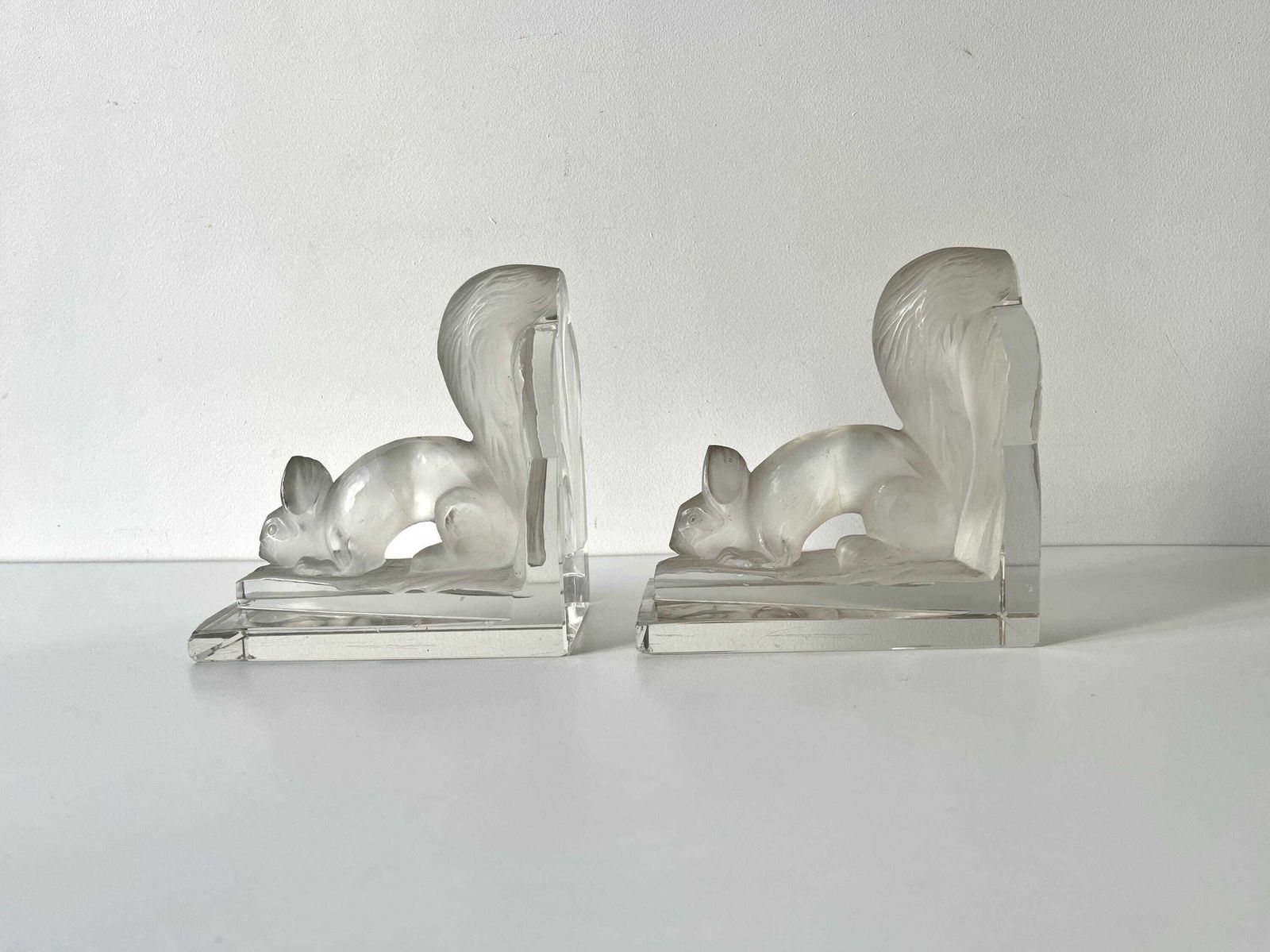 Antique Pair Of 1930s Squirrel Bookends Signed H.Hoffmann, Czech Frosted And Clear Glass Paperweights photo Home Decor