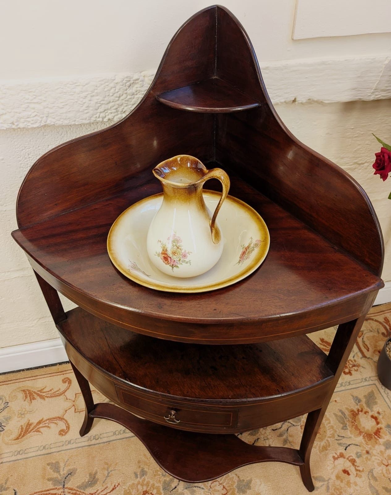 George III Mahogany Corner Washstand With Jug & Bowl