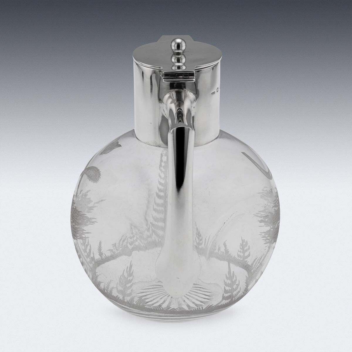 Antique 19thc English Solid Silver & Etched Glass Claret Jug, Birmingham C.1897 photo Home Decor