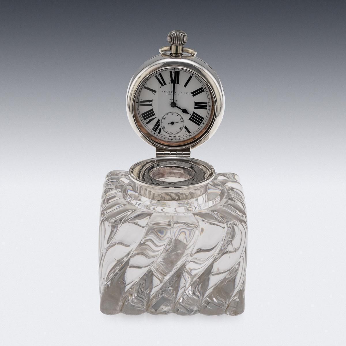 Antique 20thc Scottish Solid Silver Clock & Inkwell By Hamilton & Inches C.1903 photo for sale
