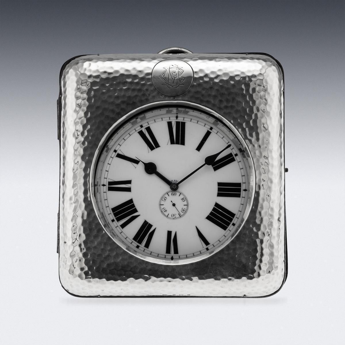Antique 20th Century English Solid Silver Mounted Desk Clock, Birmingham C.1904 photo for sale