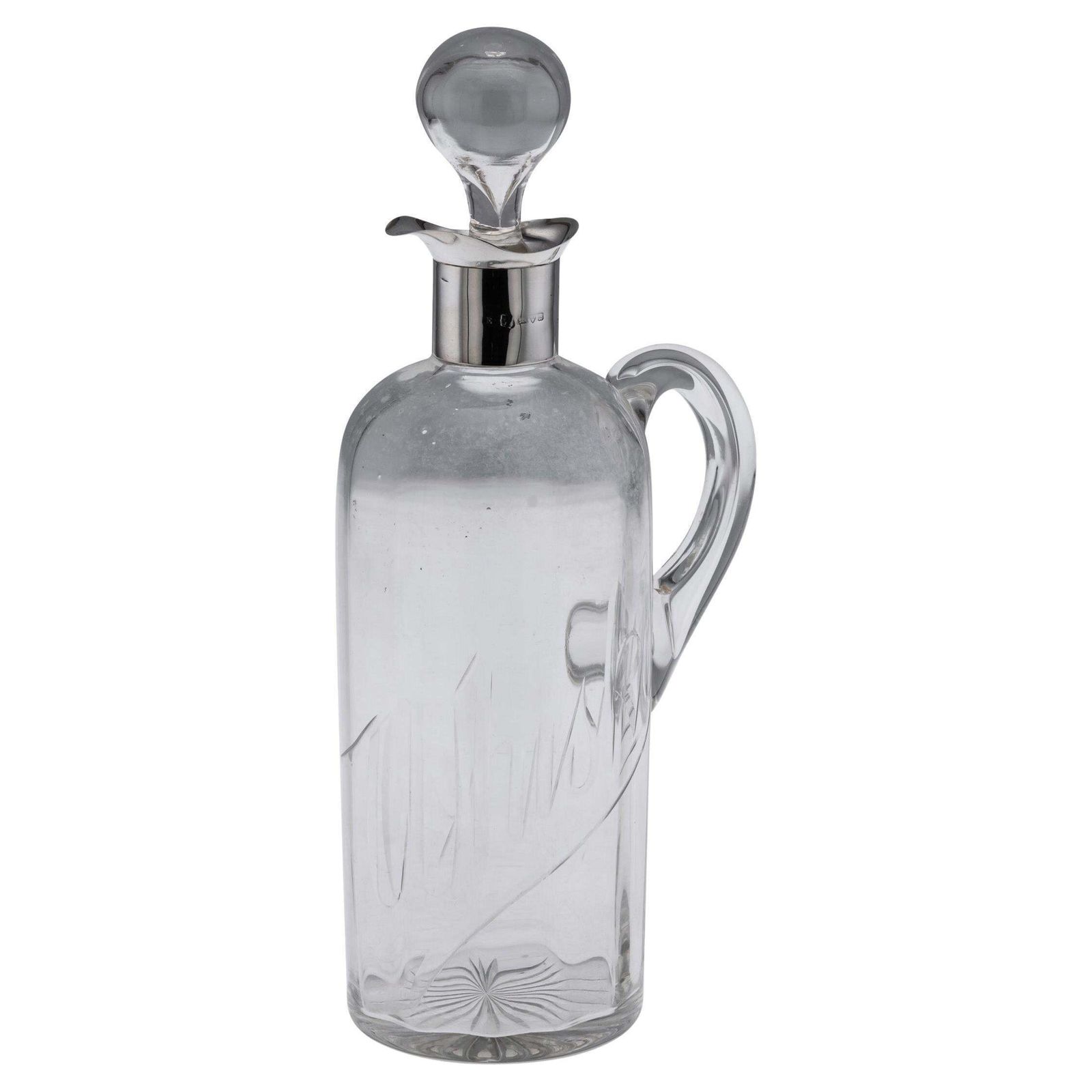 Antique 20thc English Solid Silver & Cut Glass Whisky Decanter, Chester C.1902