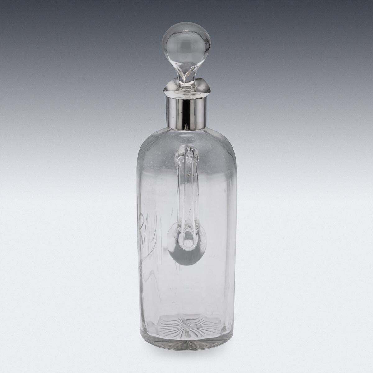Antique 20thc English Solid Silver & Cut Glass Whisky Decanter, Chester C.1902 photo Home Decor