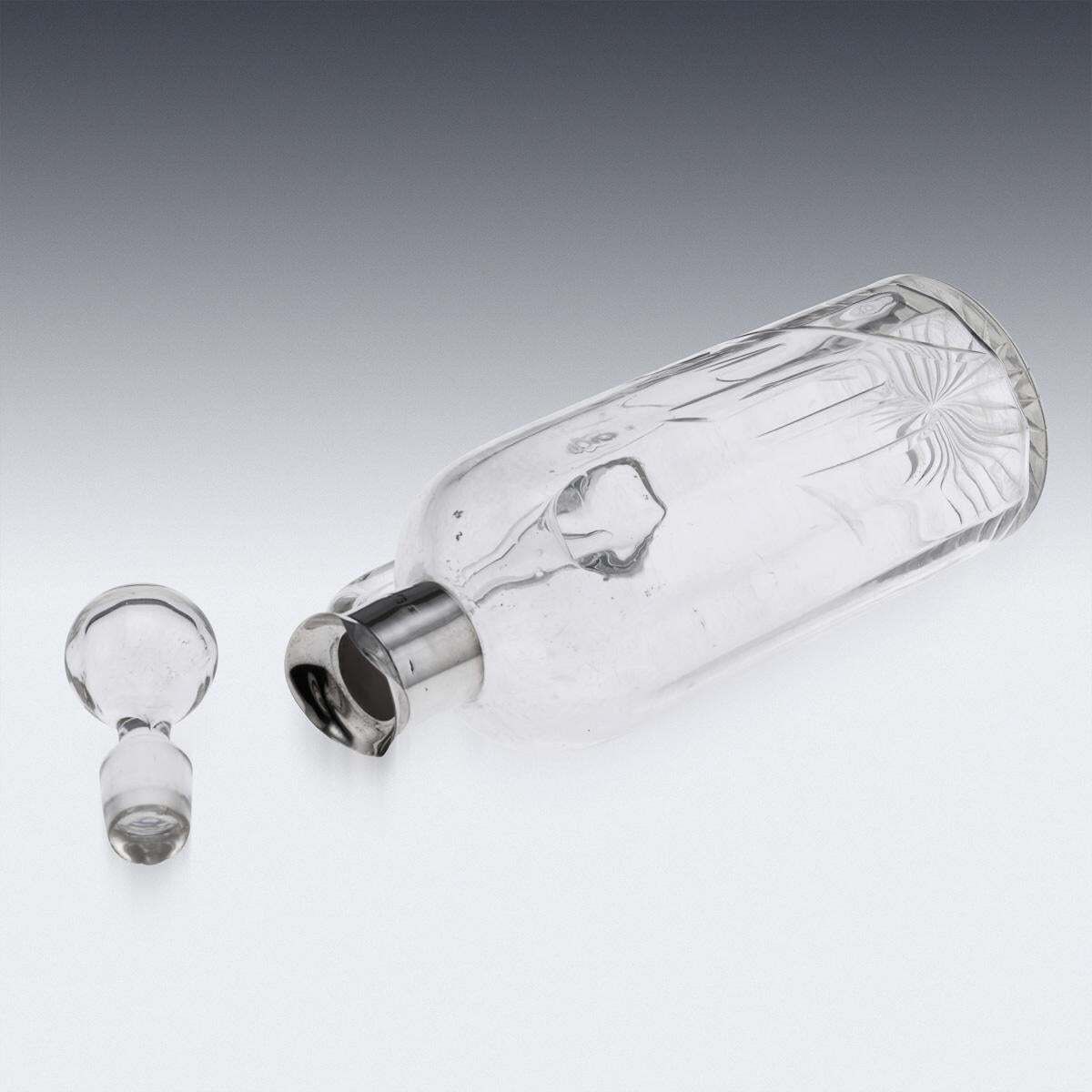 Antique 20thc English Solid Silver & Cut Glass Whisky Decanter, Chester C.1902 photo buy