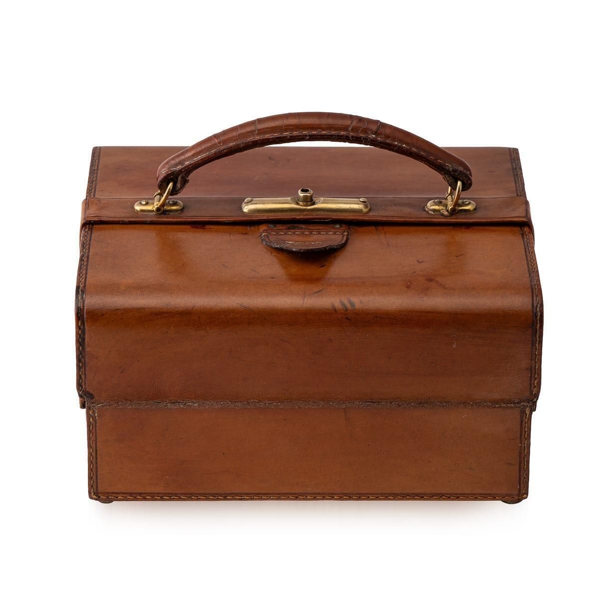 Antique 20th Century Victorian Leather & Brass Jewellery Case C.1900 photo for sale